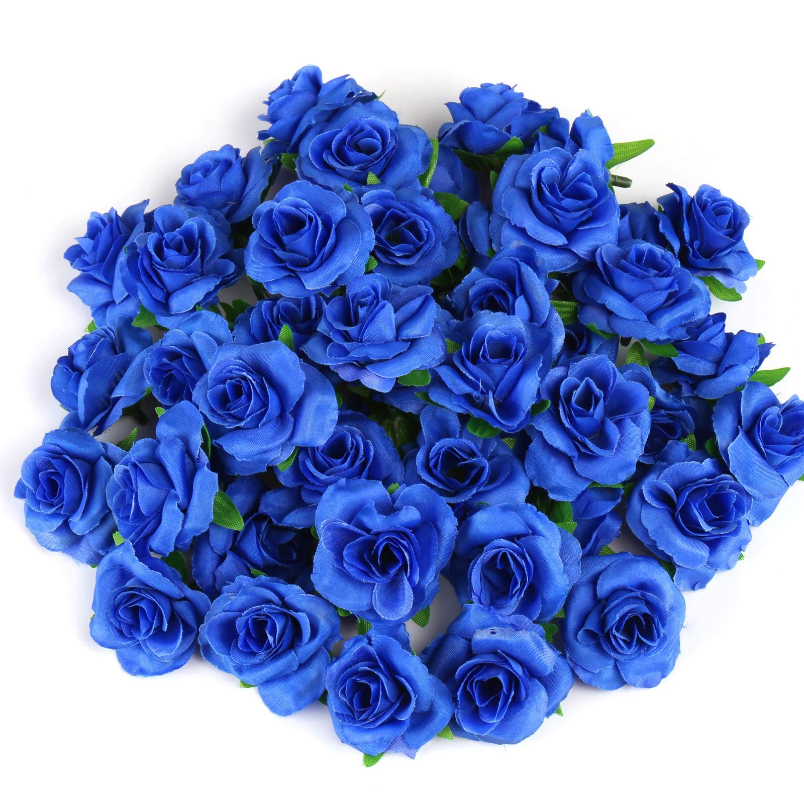 50pcs Royal Blue Roses Artificial Flowers Bulk, 1.6″ Small Silk Fake Roses Flowe