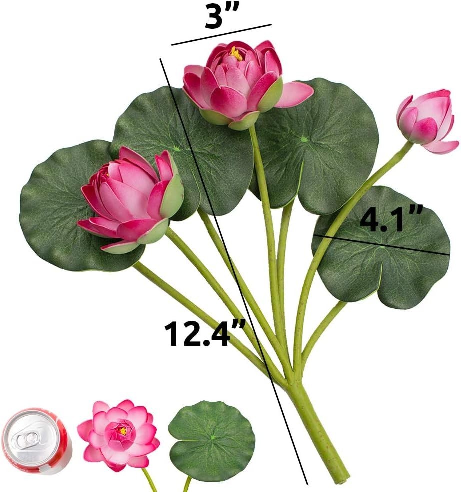 2 Bouquets Artificial Lotus Flowers, Real-Touch Water Lily Simulation Tableto…