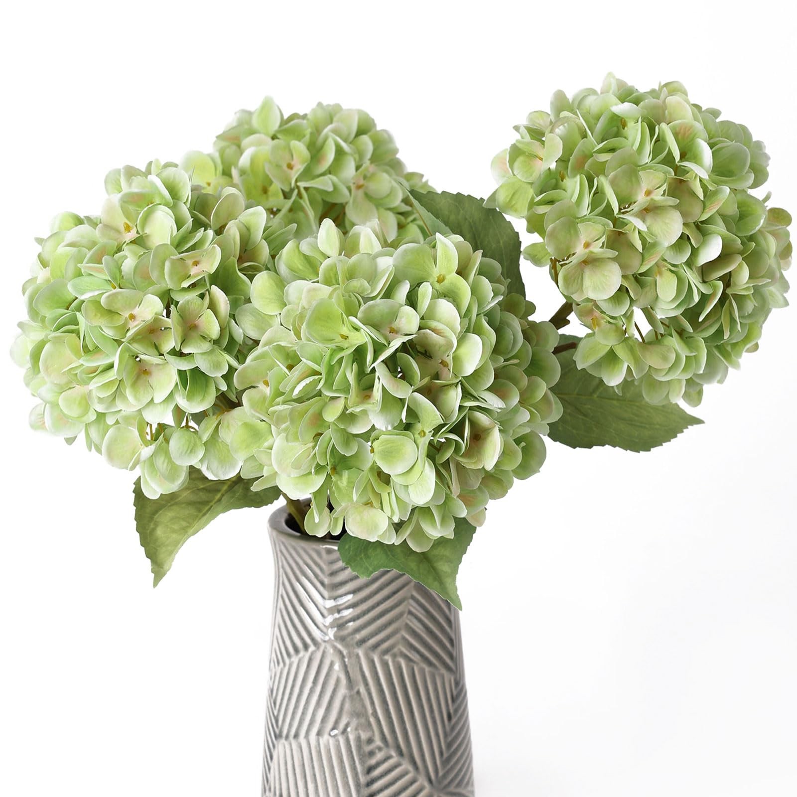 4Pcs Green Artificial Hydrangea Flowers Large Fake Silk Hydrangea Flower with…