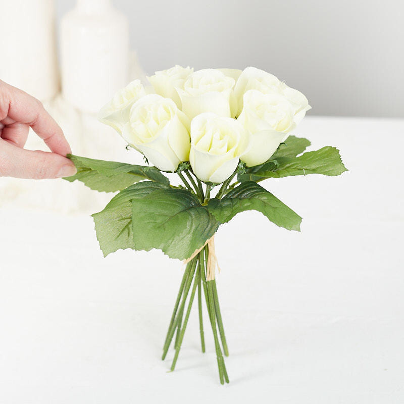 Set of 2 Cream Artificial Rose 9-1/2″ Floral Bundles