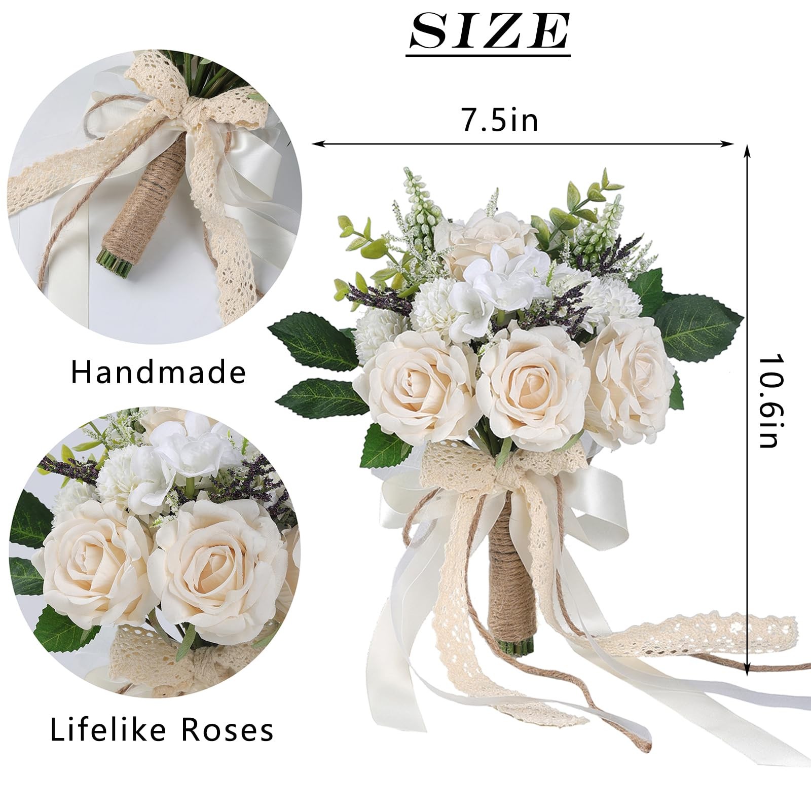Wedding Bouquets for Bride Bridesmaid,White Champagne Artificial Roses Flower…
