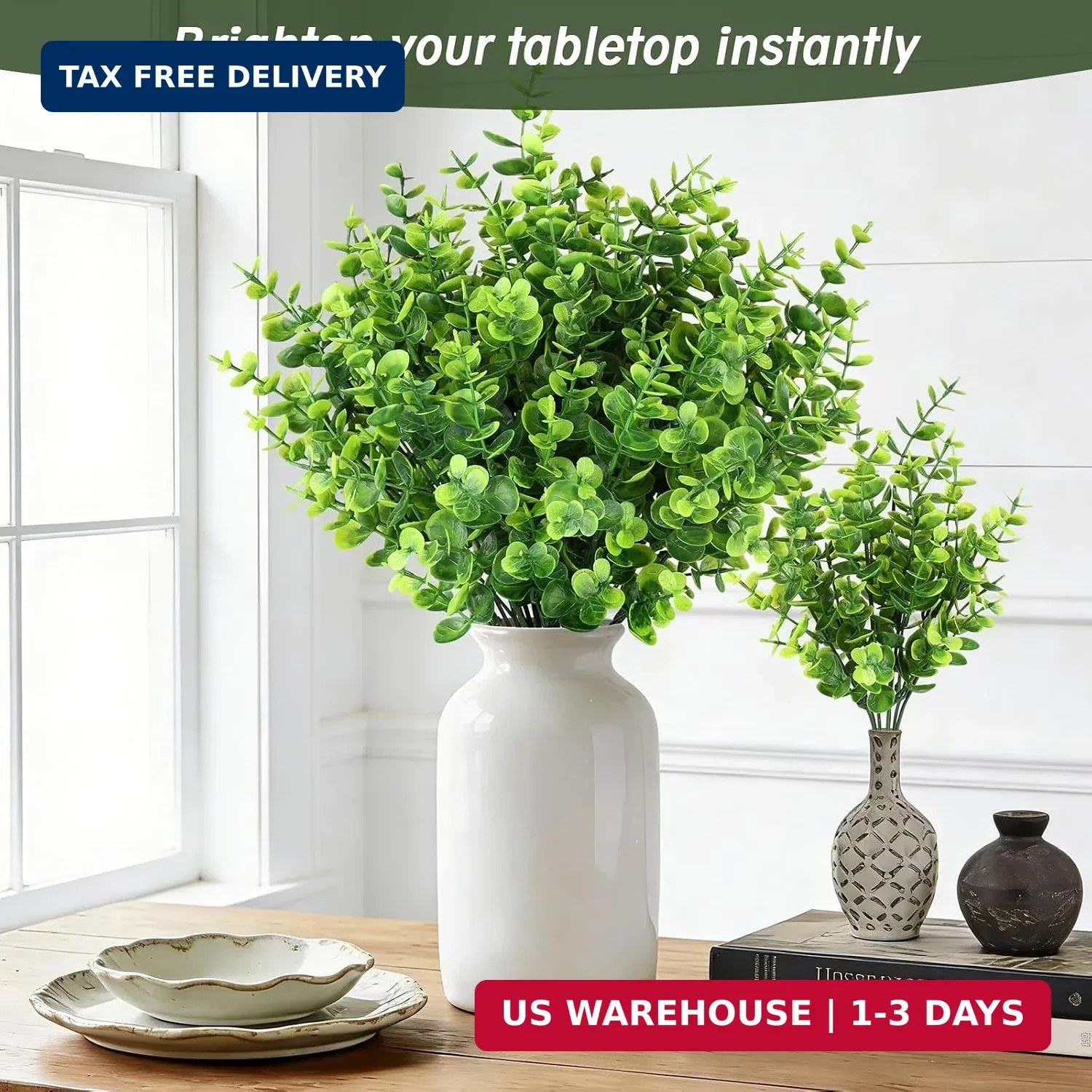 Artificial Greenery Eucalyptus Boxwood, UV Resistant Faux Outdoor Plants for Dec
