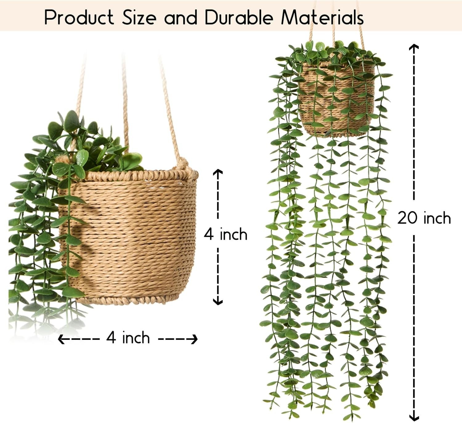 3 Pack Artificial Hanging Plants in Boho Handwoven Baskets Living Room Bedroom