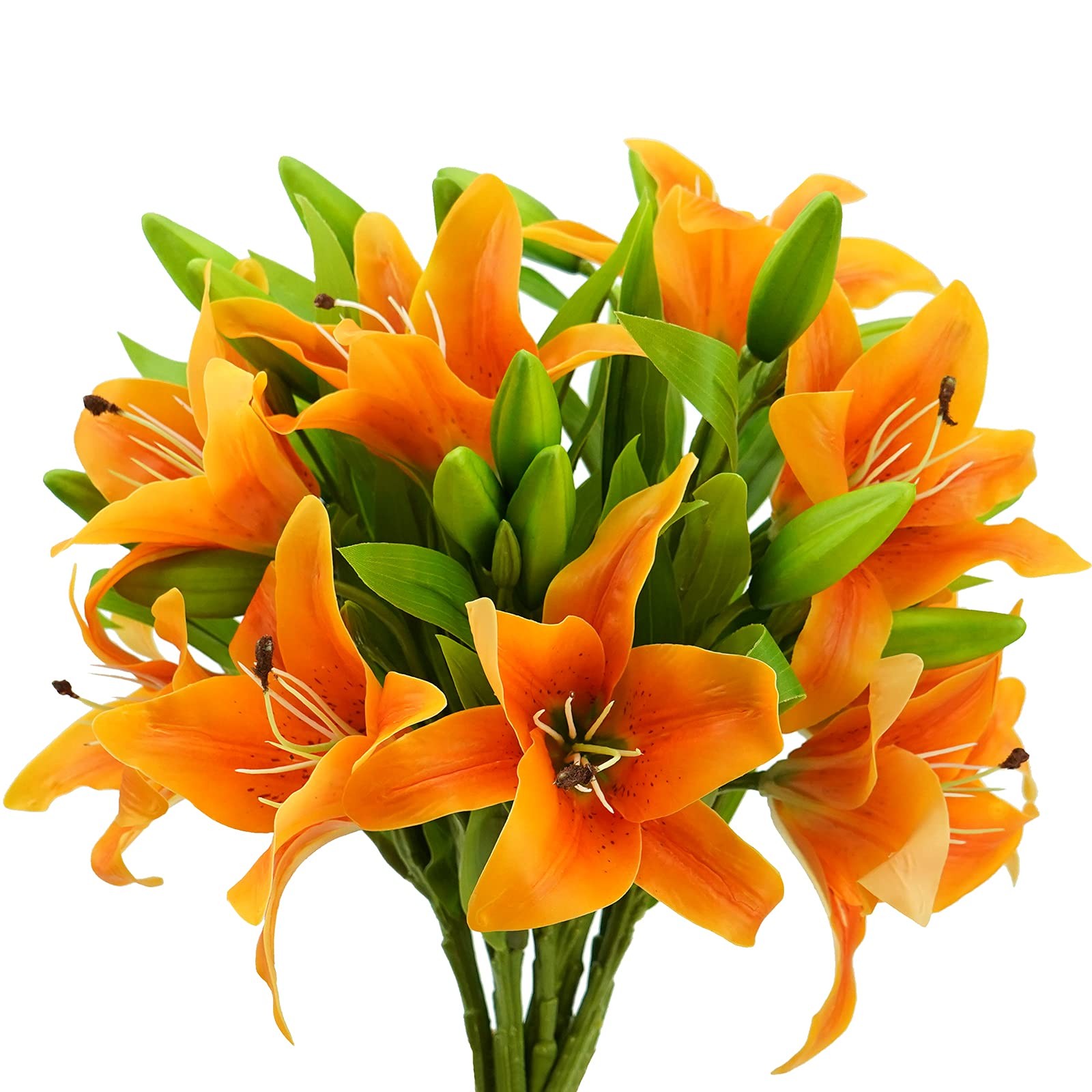 8Pcs Artificial Tiger Lily Flowers Orange Real Touch Lilies Flower Bouquet Fa…