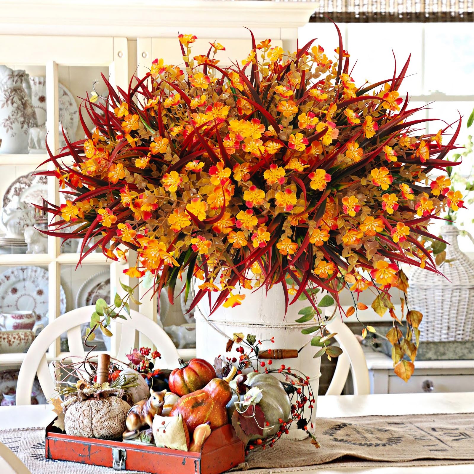 Artificial Fall Flowers Faux Mums, Autumn Outdoor Indoor Decor, Fake Daisy Pl…