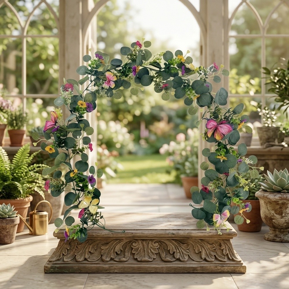Artificial Eucalyptus Wreath with 3D Butterfly for Spring Summer Decor