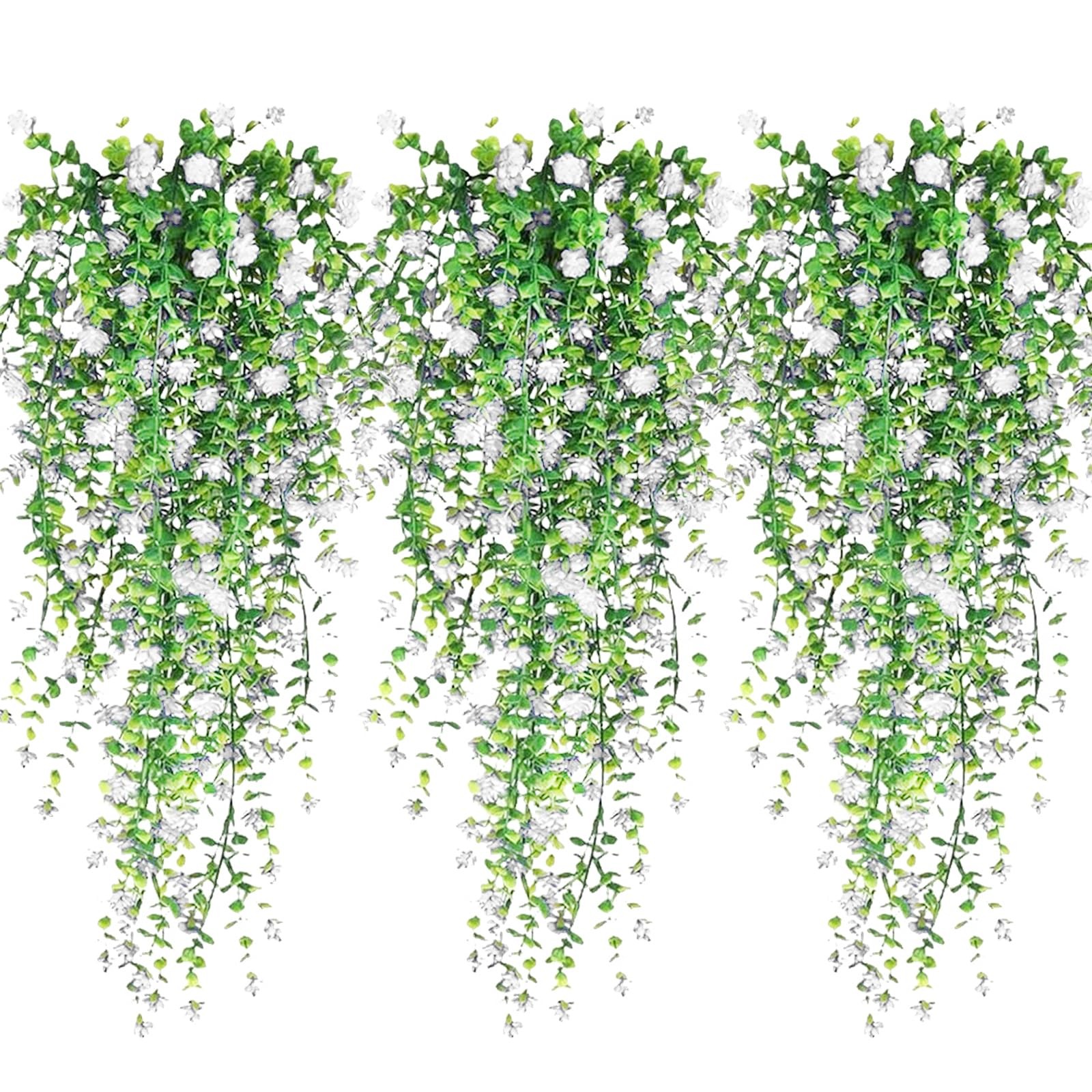 Artificial Hanging Flowers, 3 Pcs Fake Hanging Plants Artificial Vines for Ou…