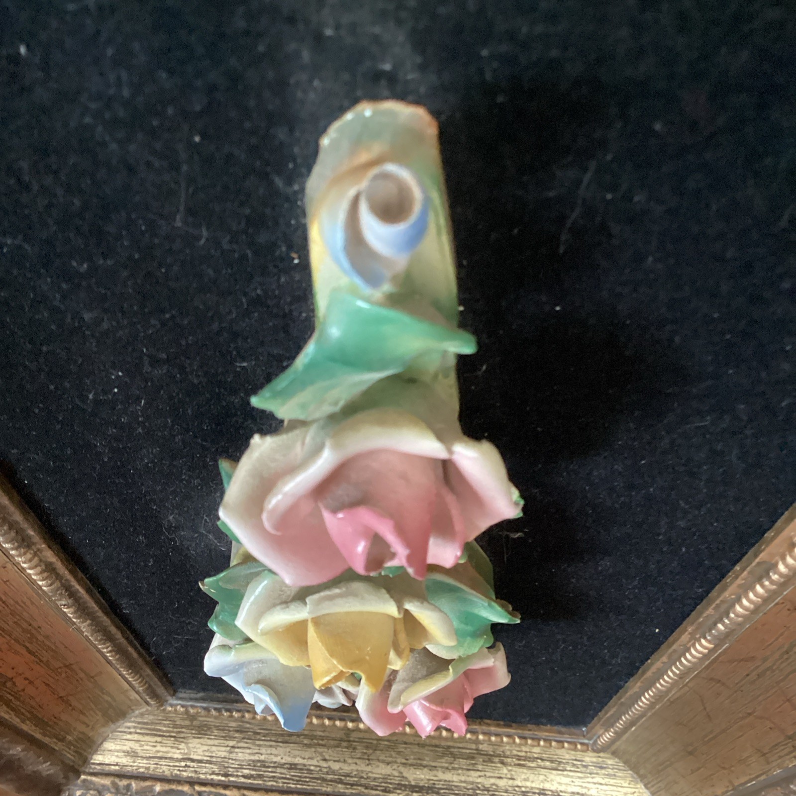Vintage Capodimonte Italian Porcelain Rose Ornate 3D Framed MCM Art