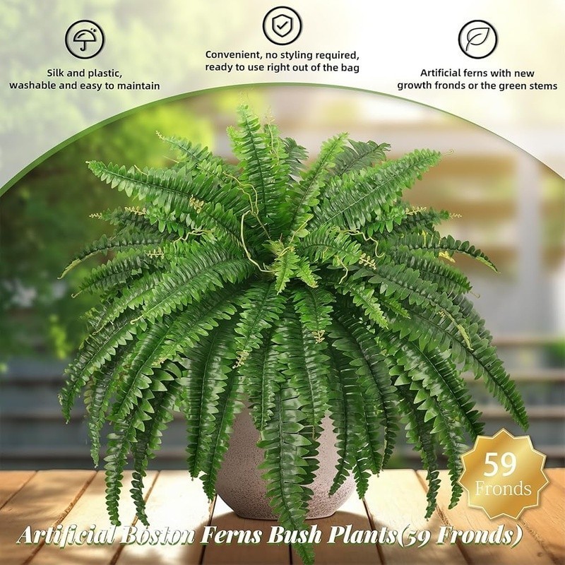 Artificial Boston Ferns Bundle Lifelike Plants Easy Care Indoor Outdoor Decor US