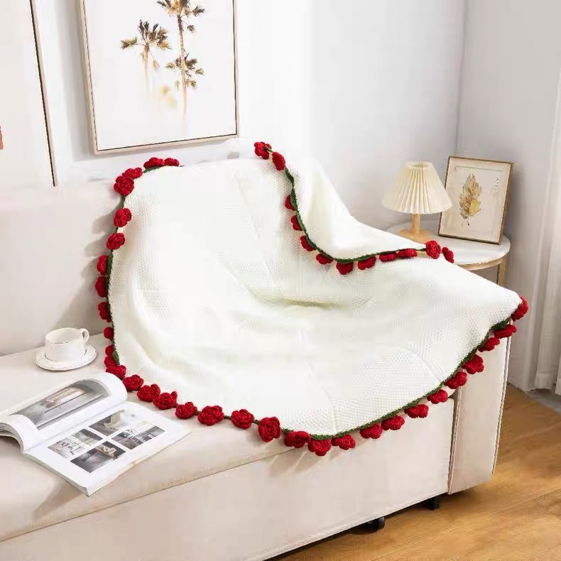 Flower Bouquet Blanket,DIY Handmade Crochet Rose Blanket,Knitted Throw Blankets