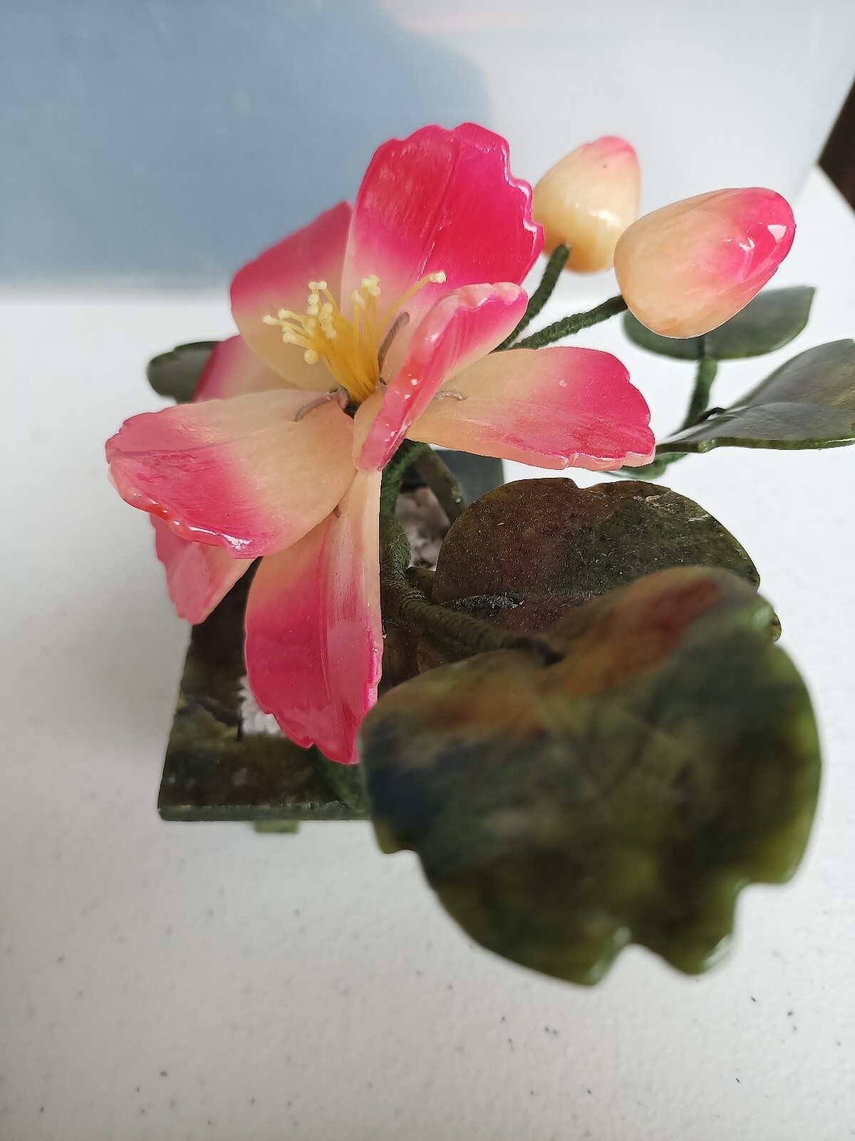 Natural Stone Flower Arrangement, Jade And Quartz Lotus/Peony