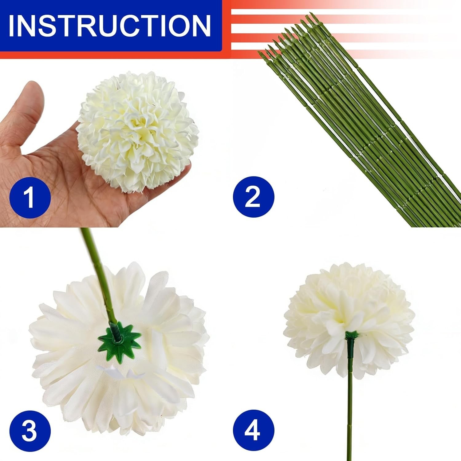12PCS Artificial Chrysanthemums Flowers Patriotic Flower, 4th of July Fake Mu…