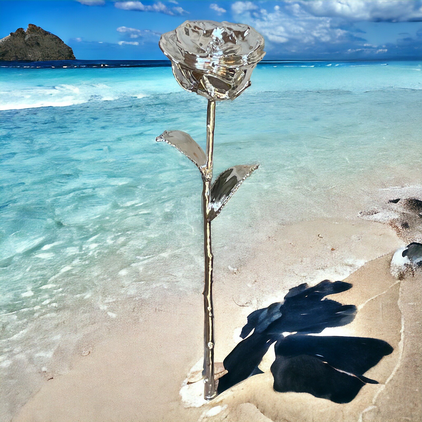 100% Real Rose Plated with Silver, Long Stem, 11.5 Inches.