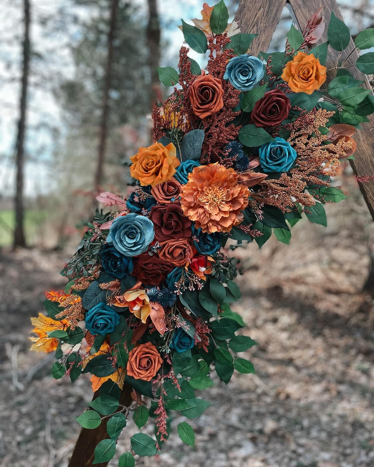 Artificial Roses Bouquet Box Set Fake Flower Wedding Decor Silk Teal Orange