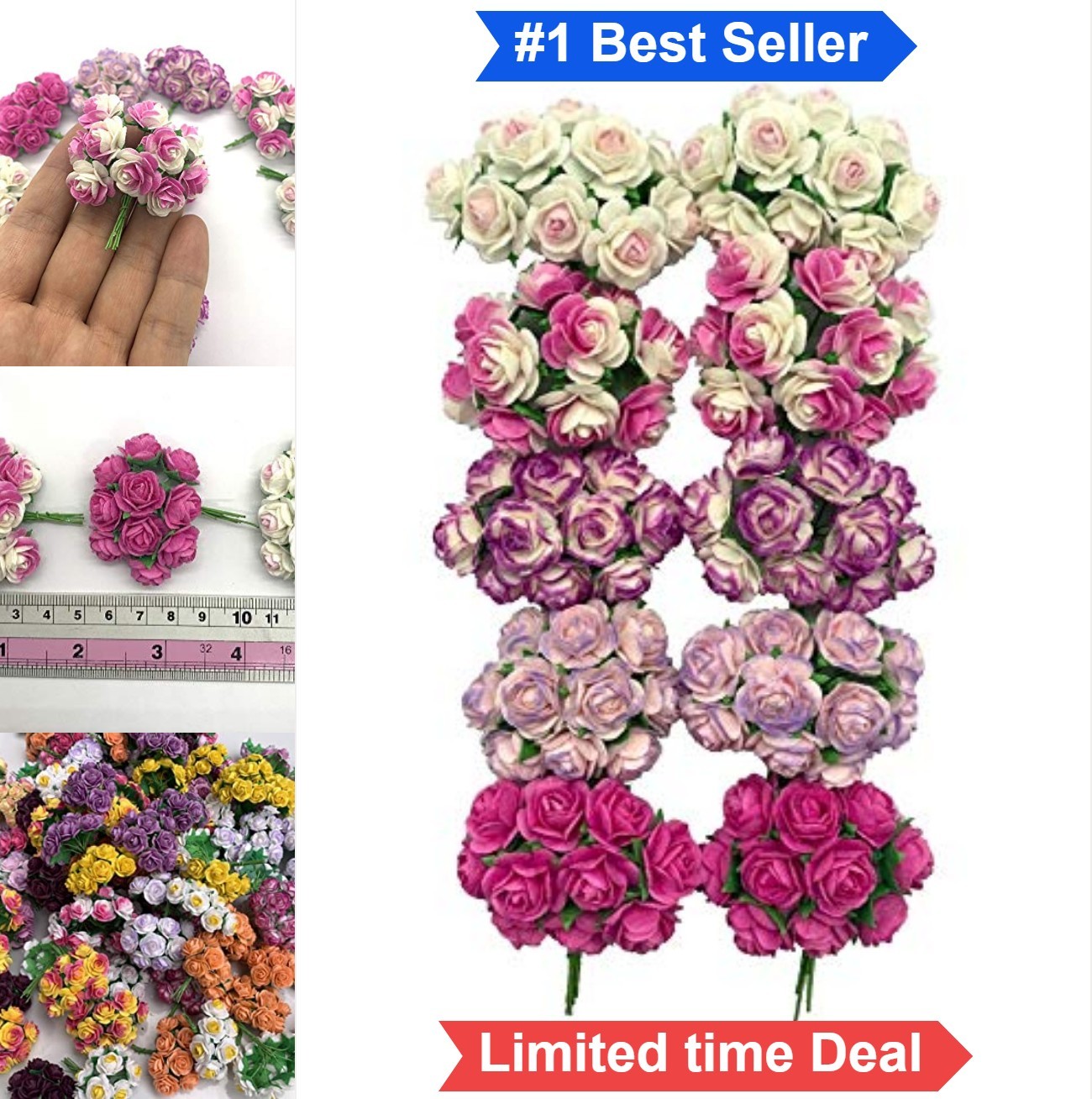 100 PCS Mini Mulberry Paper Roses 15-18mm Mixed Pink for Scrapbooking Wedding