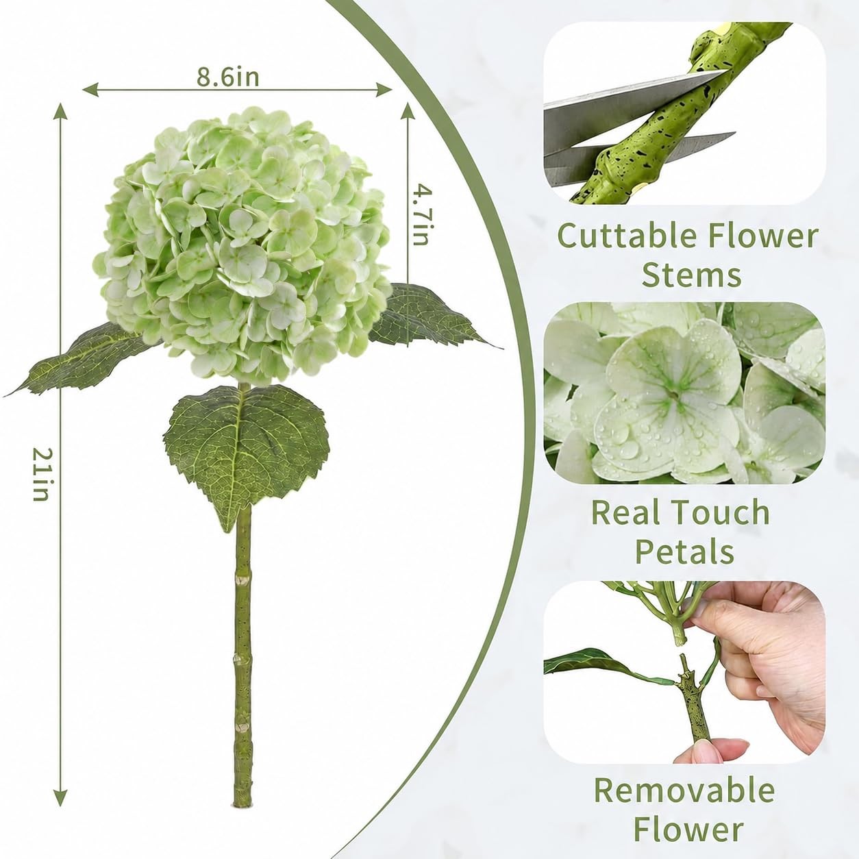 6Pcs Hydrangea Artificial Flowers,Realistic Latex Faux Hydrangeas with Long S…