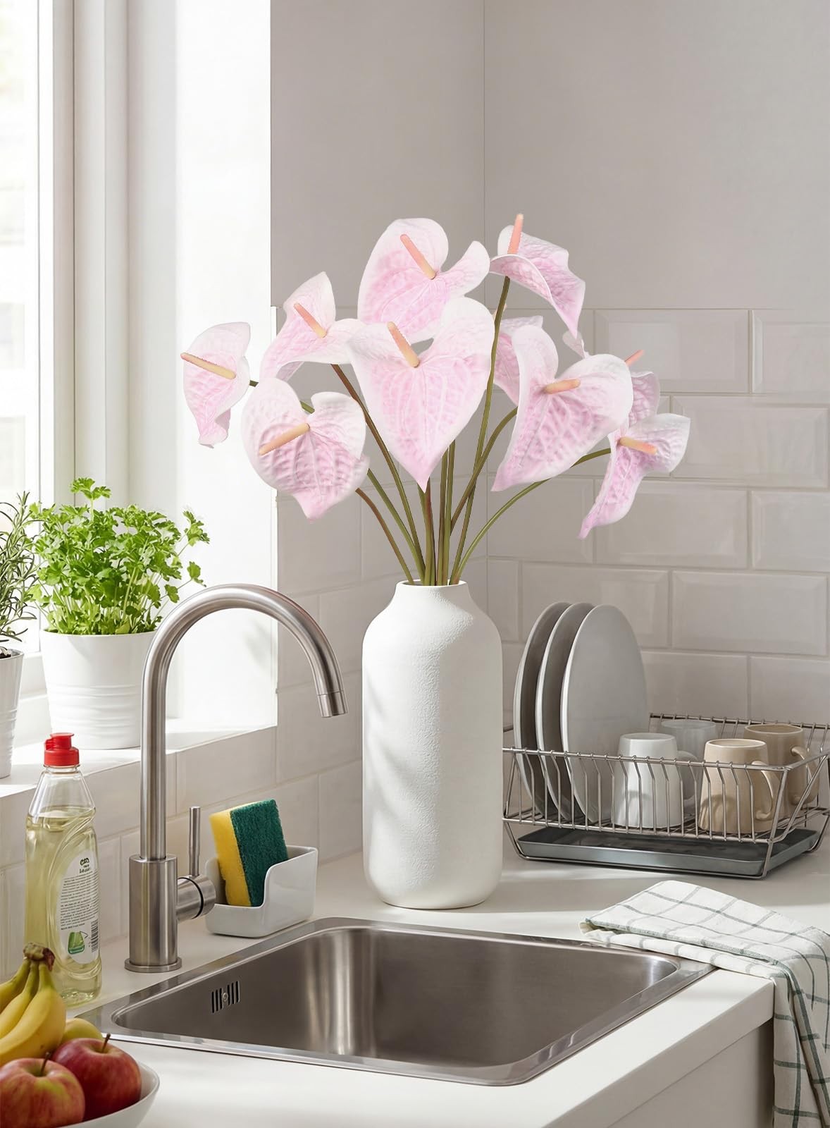 Pink Artificial Anthurium Fake Tropical Faux Real Touch Flowers Fits 23.6 Inch