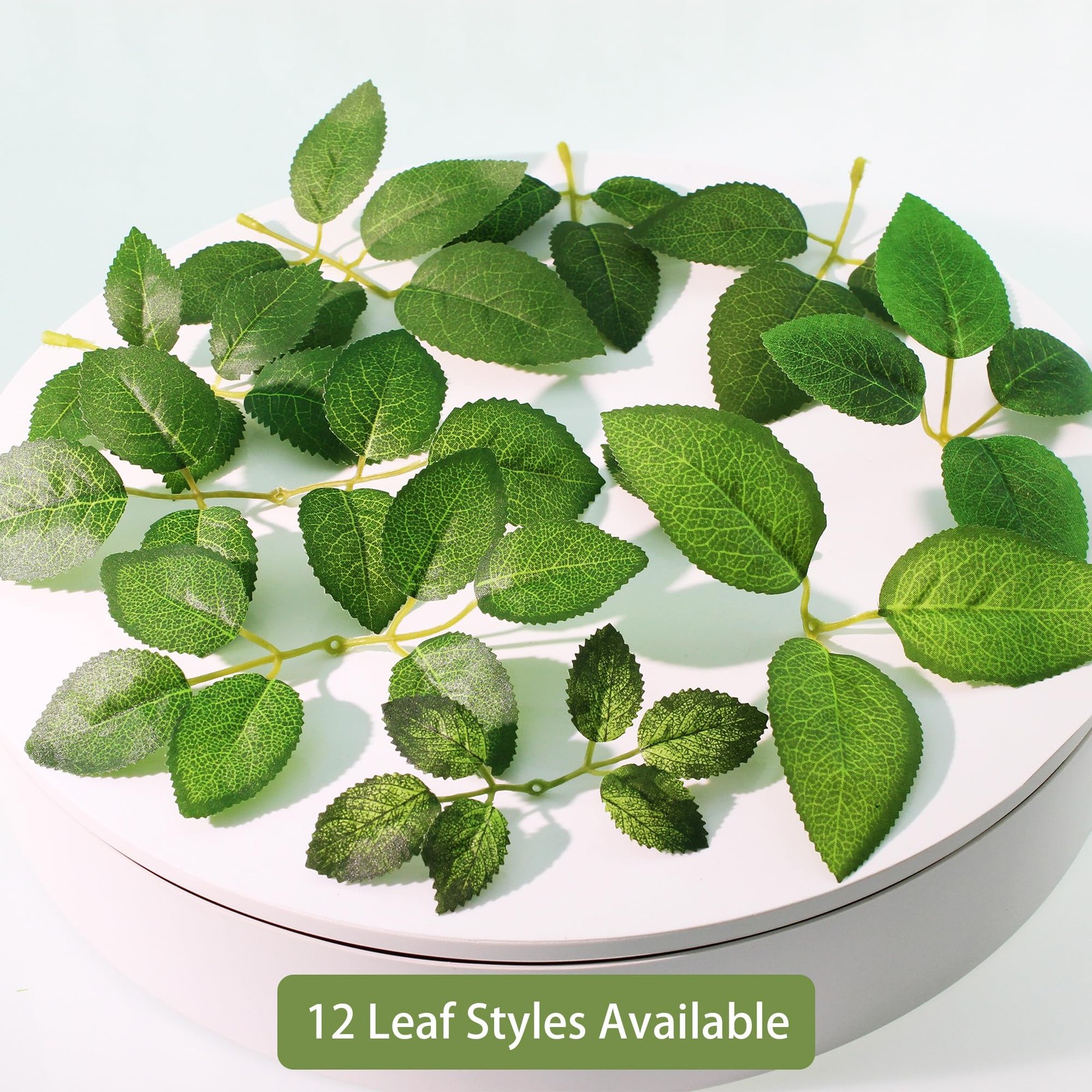 100 Pcs Artificial Flowers Green Leaf Bulk Faux Greenery Silk Fake Rose Leave…