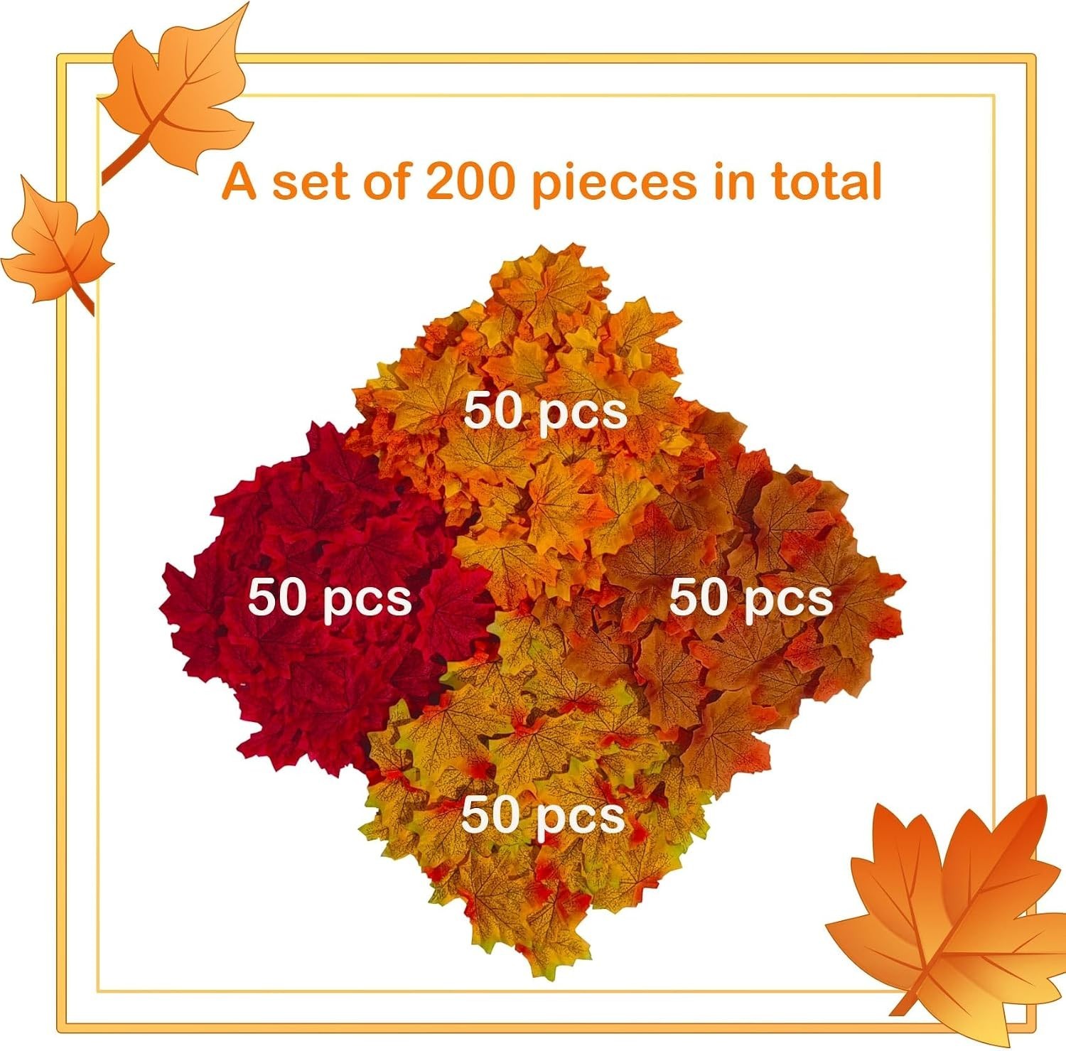 200psc Fake Fall Maple Leaves – Artificial Autumn Leaf Decorations for Home P…