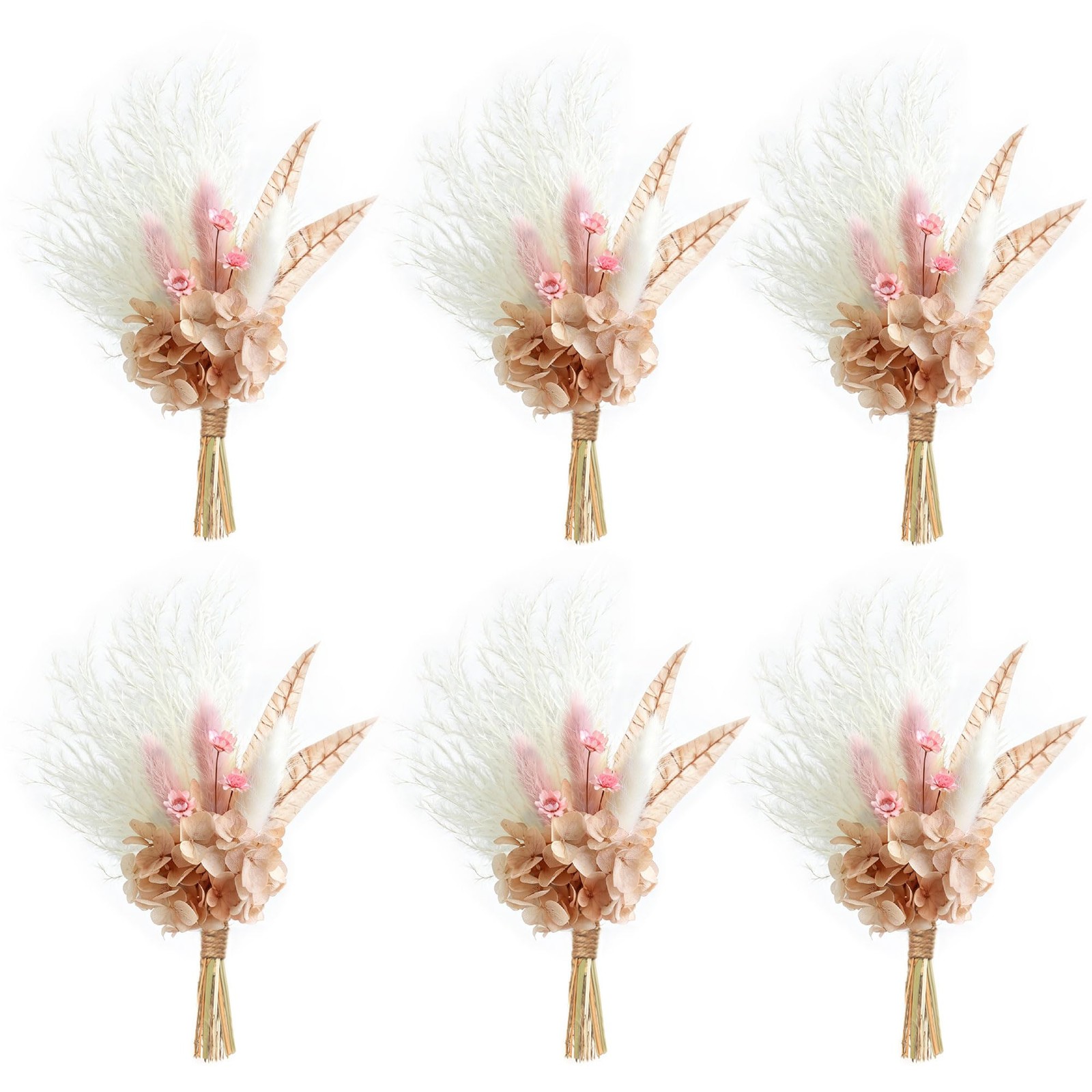 6 Pack Dusty Pink Miniature Small Dried Pampas Grass Flower Bouquet Crafts
