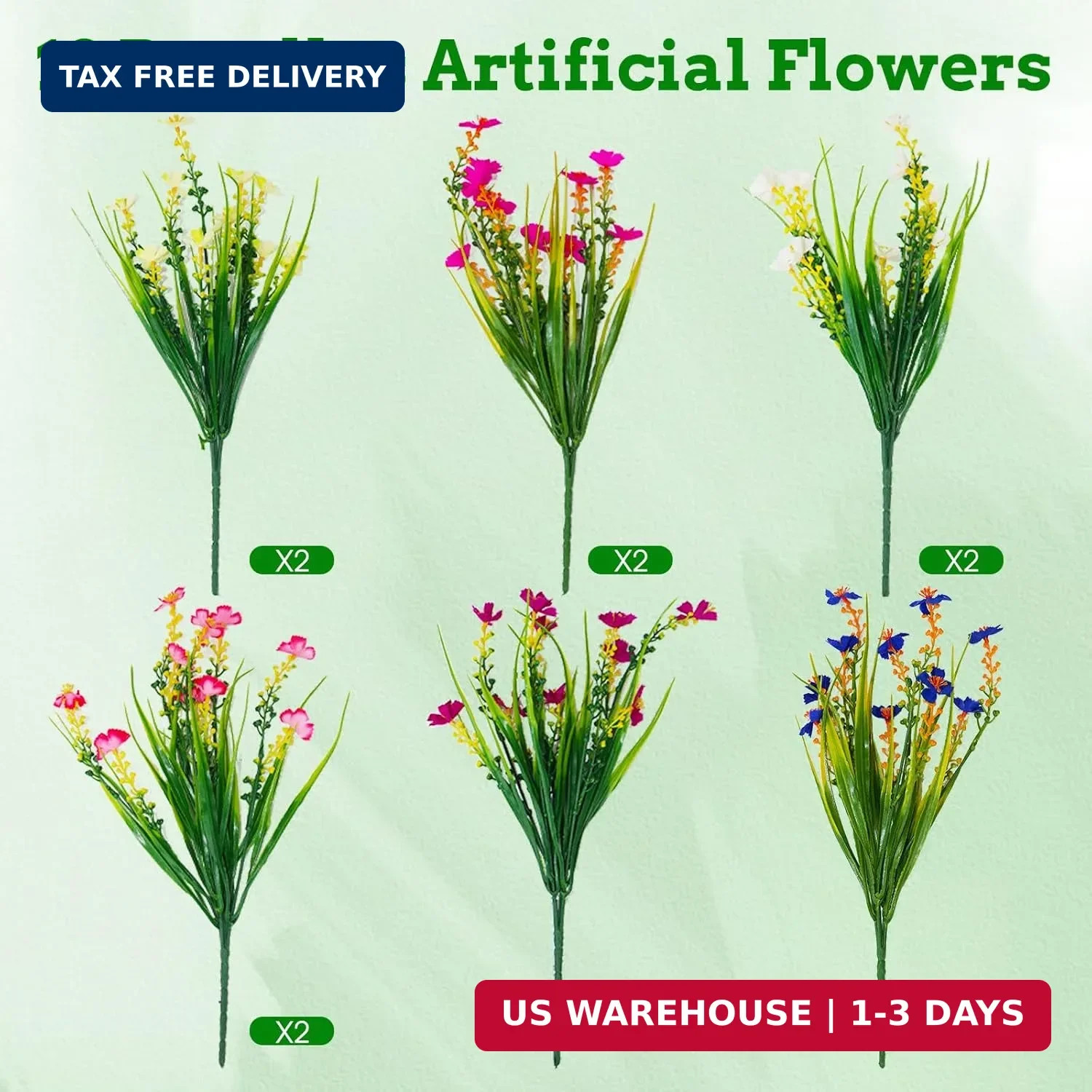 12 Bundles Artificial Outdoor Flowers Fake Silk Plants Spring Decoration Indoor