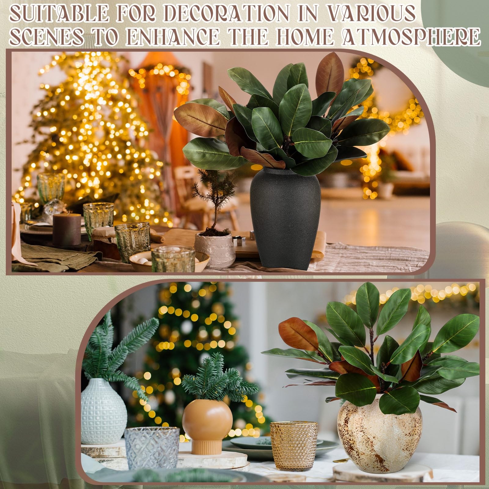 Suncalla 16 Pcs Magnolia Artificial Leaves Branches 17.72 Inches Artificial Fake