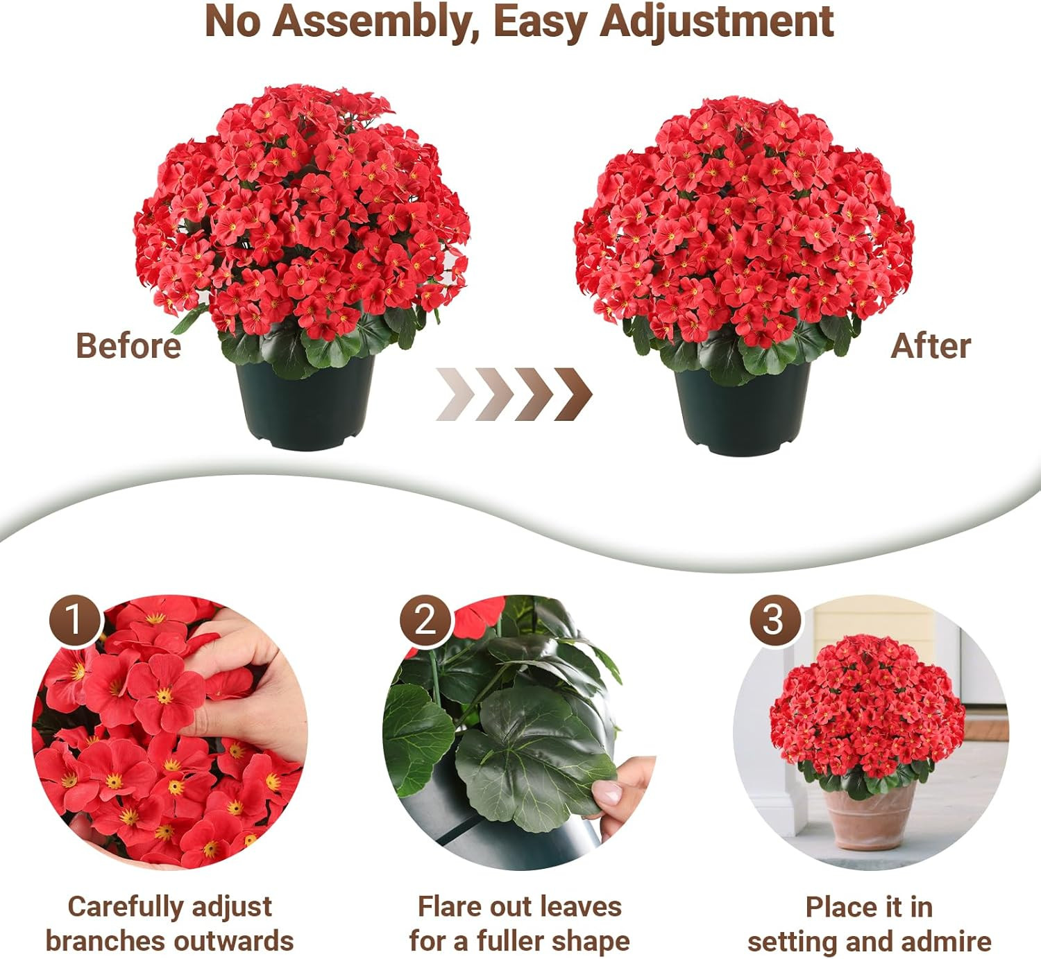 UV Resistant 20″ Artificial Geraniums in Pot for Outdoor Decor & Garden
