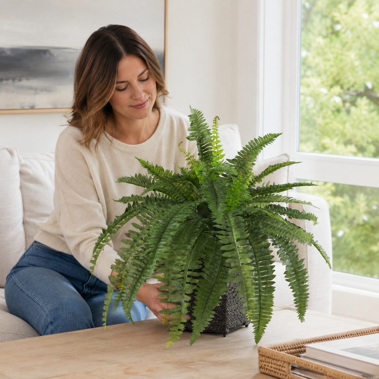 Boston Fern w/Wood Wicker Basket