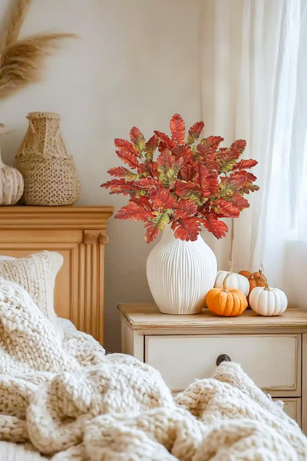 Faux Oak Leaf Branches 5 Pcs Fall Leaf Stems for Vases, 18″ Fall Leaves Stems Ar