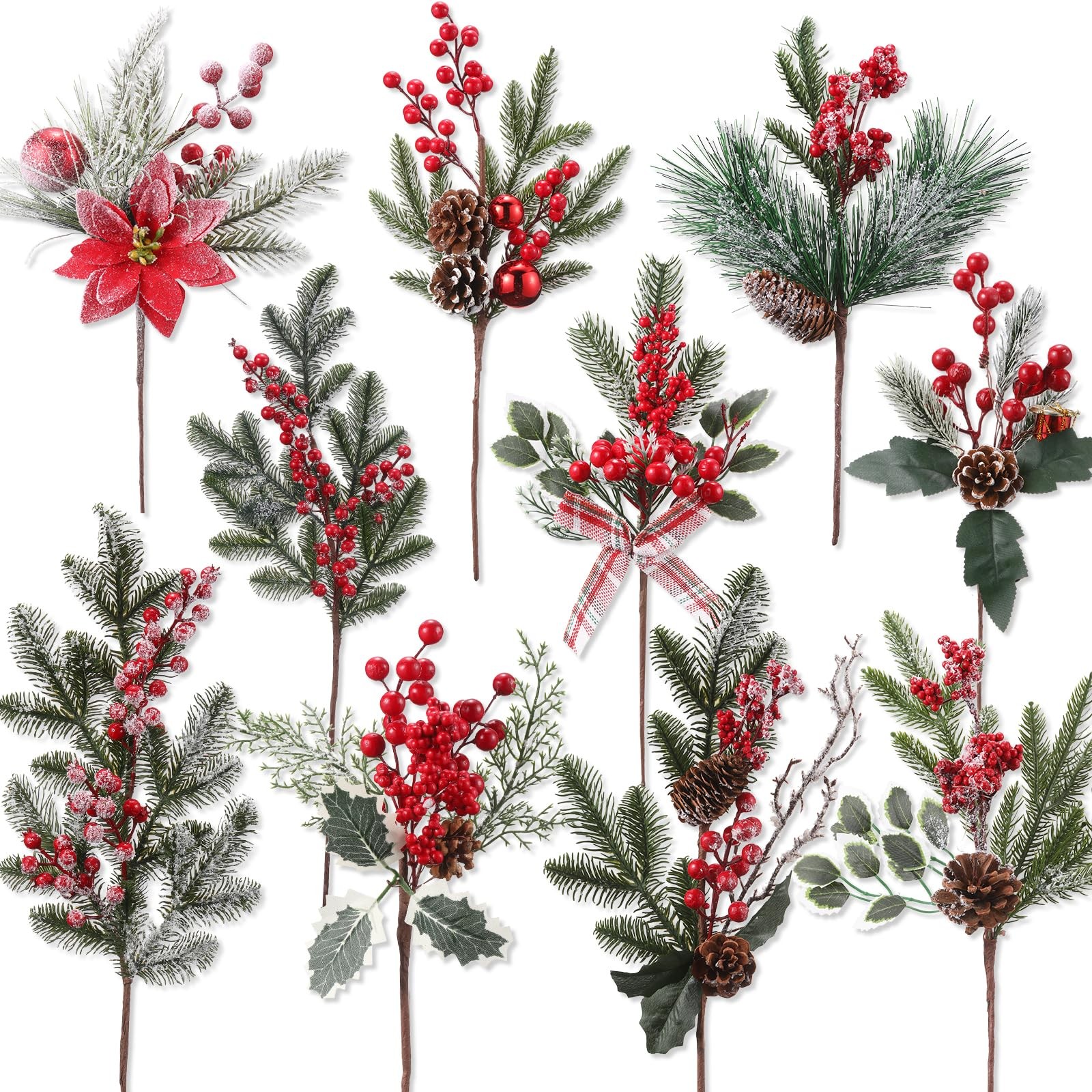 10 Large Size Christmas Artificial Berry Branches, 12-30 in Artificial Christ…