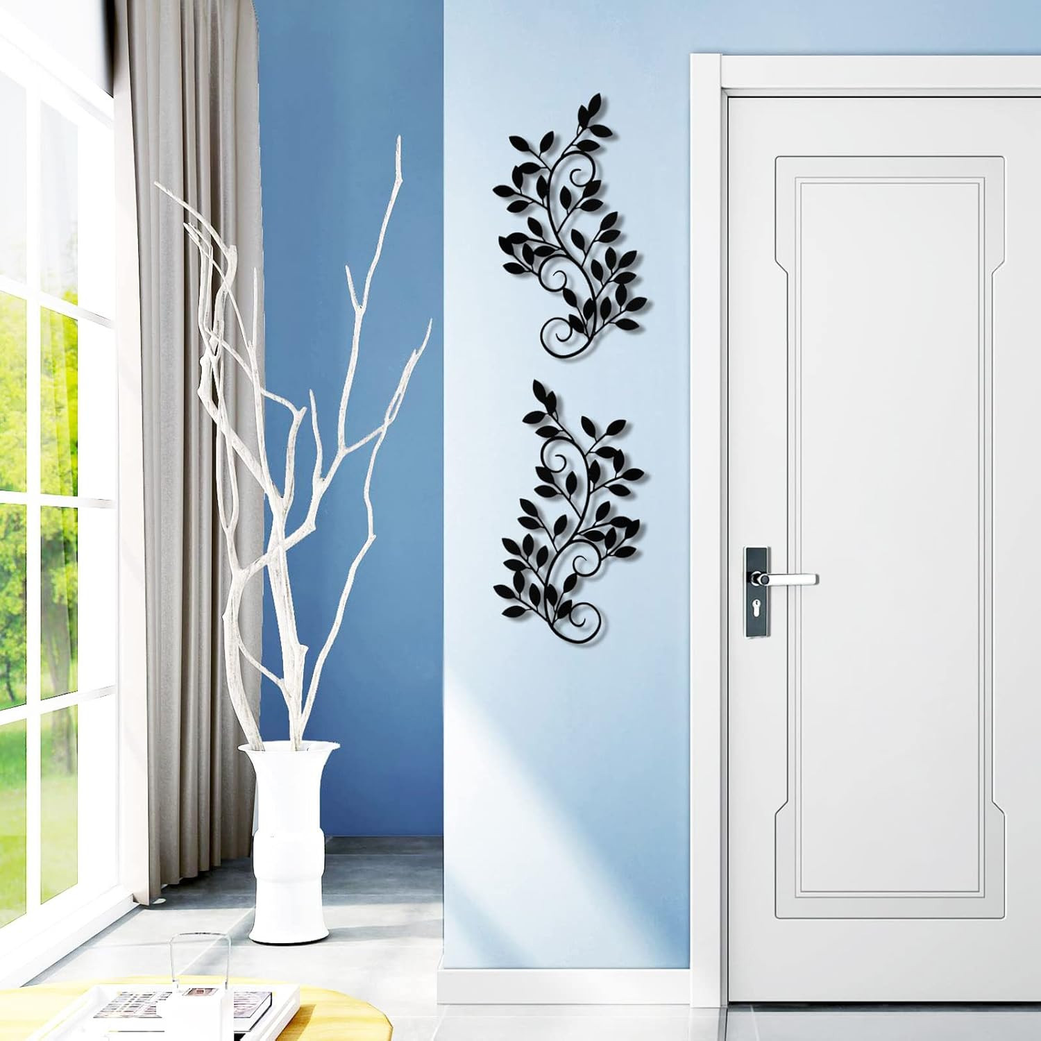 2 Pieces Metal Tree Leaf Wall Decor Vine Olive Branch Leaf Wall Art Wrought Iron