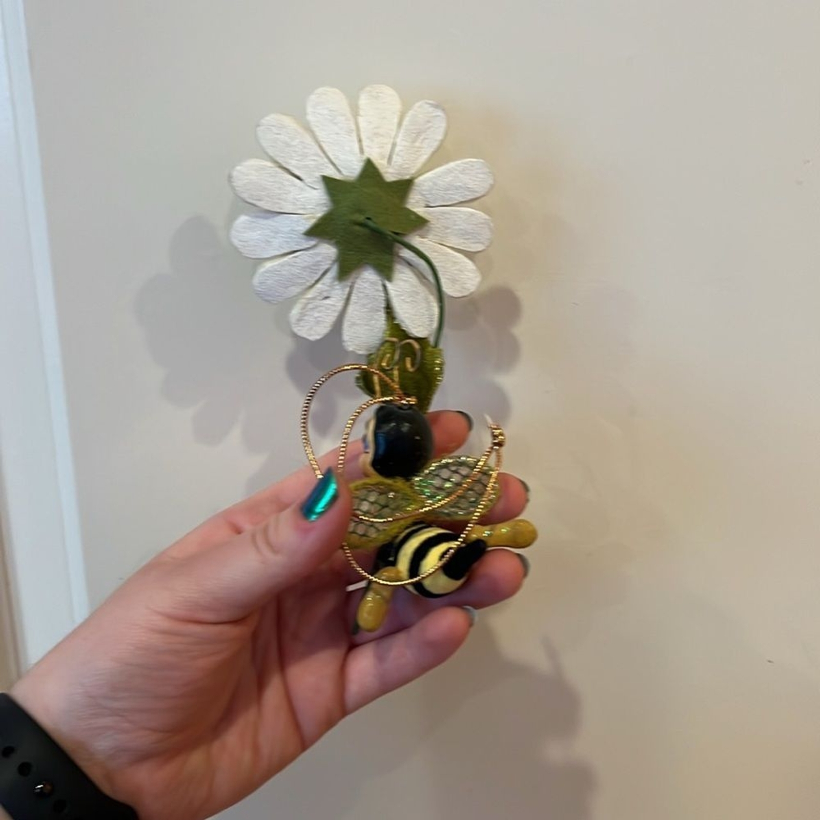 Glittery Bee and Flower Ornament