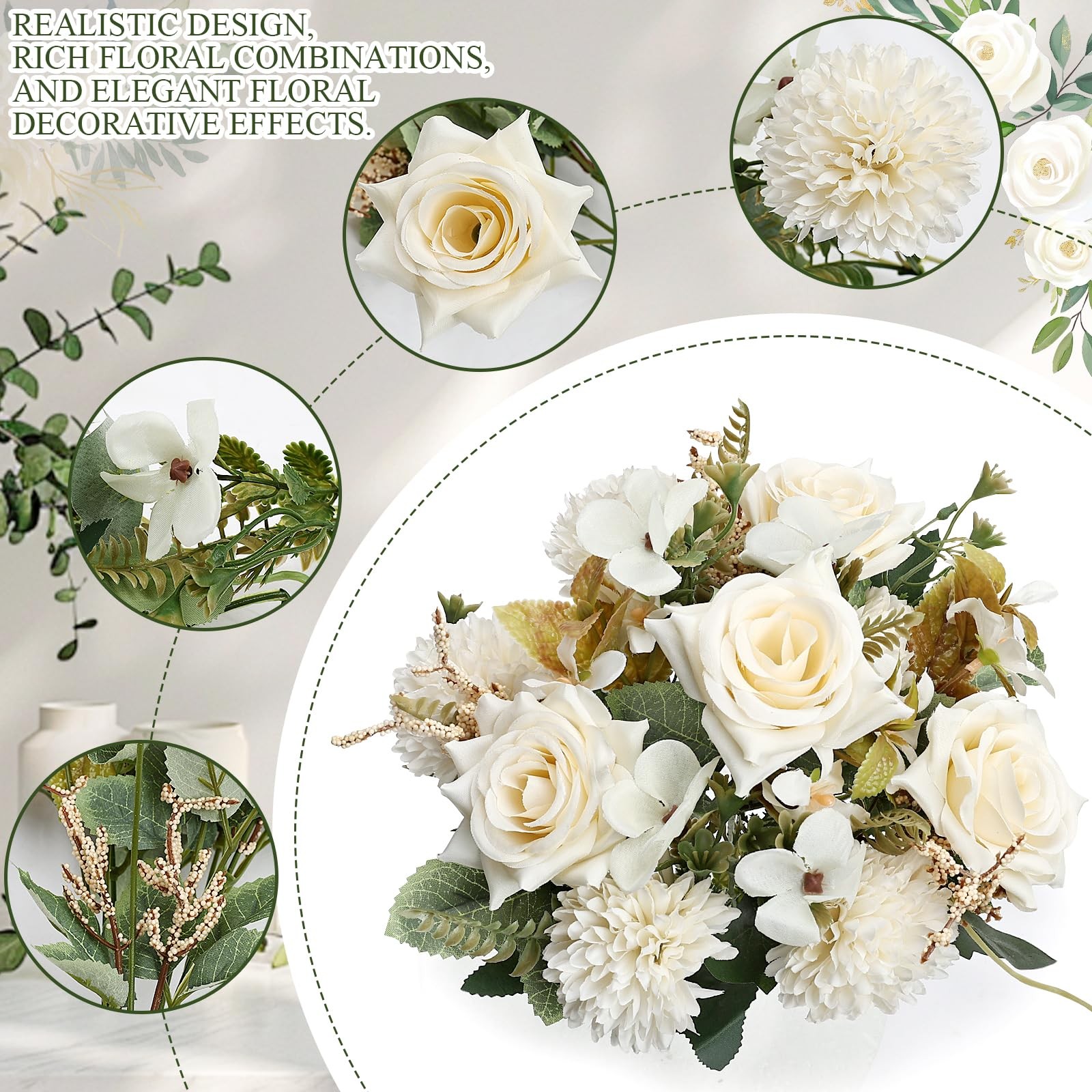 Artificial Peonies Flowers 12 Bundles Silk Chrysanthemum Flowers Fake Roses w…