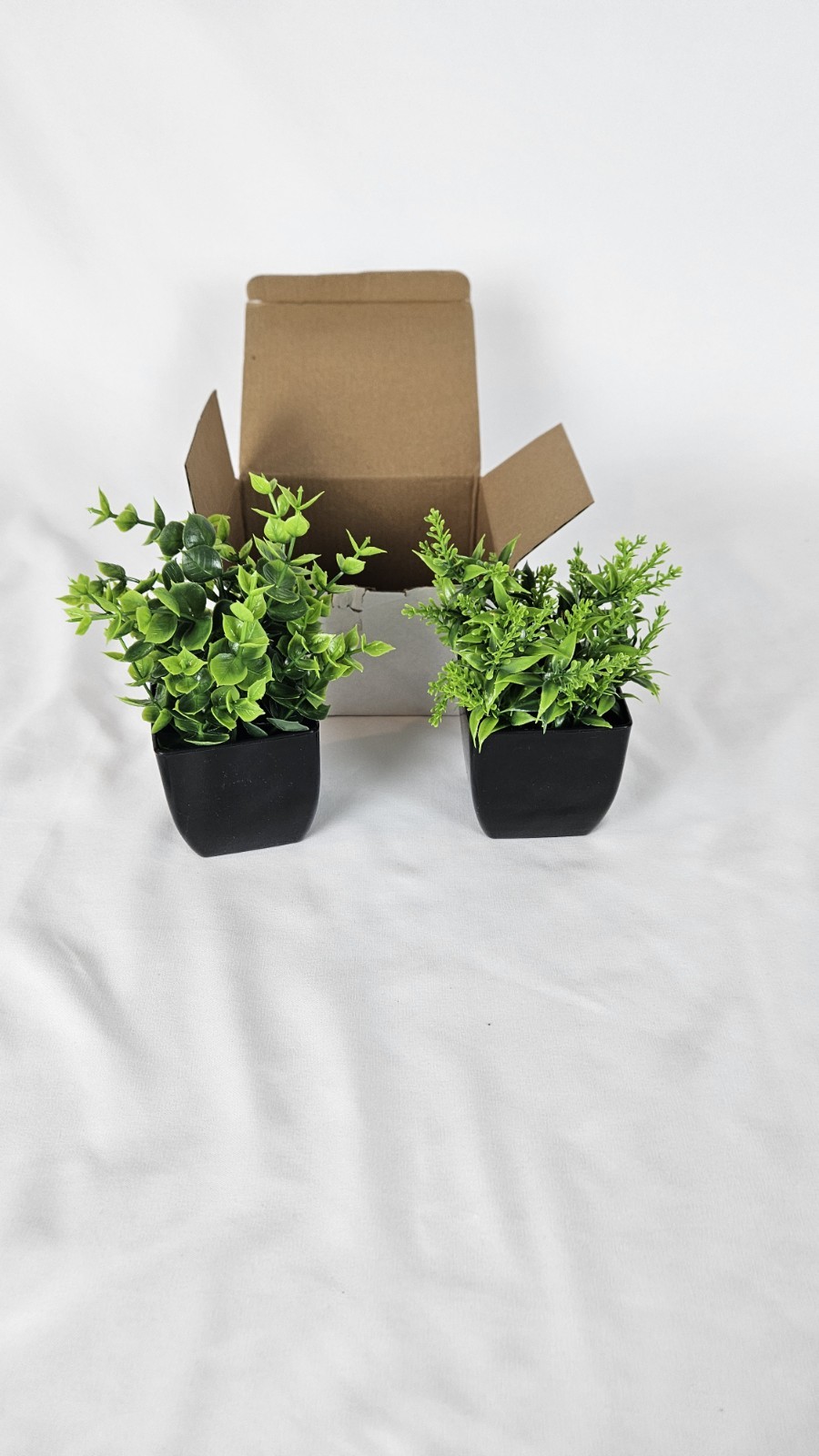 2 Small Green Faux Succulents In Black Pot 6″ X 3″