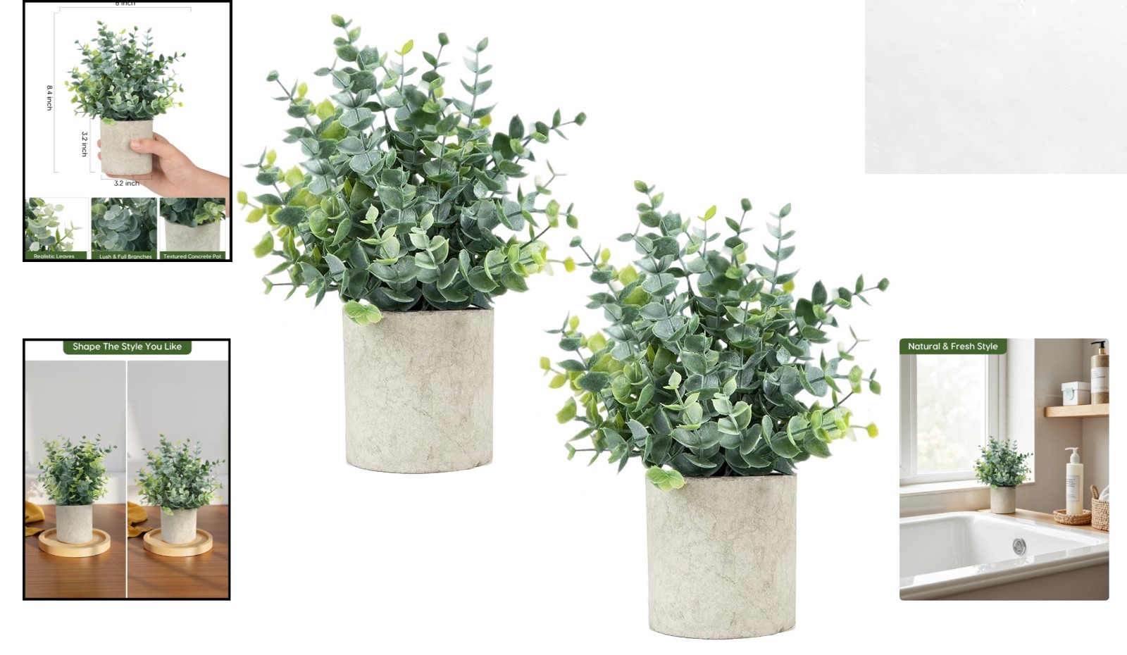 Chic Potted Eucalyptus Plants – Set of 2, Water Resistant, Low Maintenance
