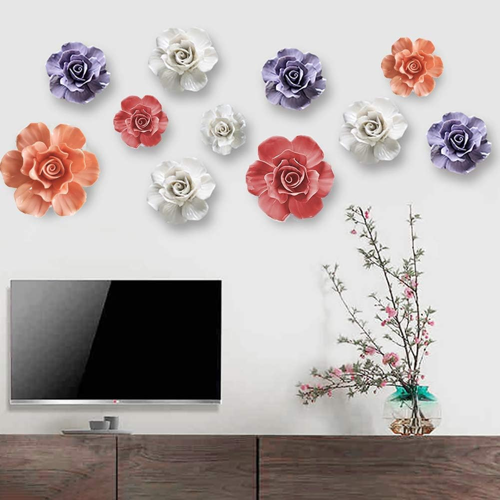 Blue 3D Rose Ceramic Flower Wall Art for Home Décor, 7.08 Inch