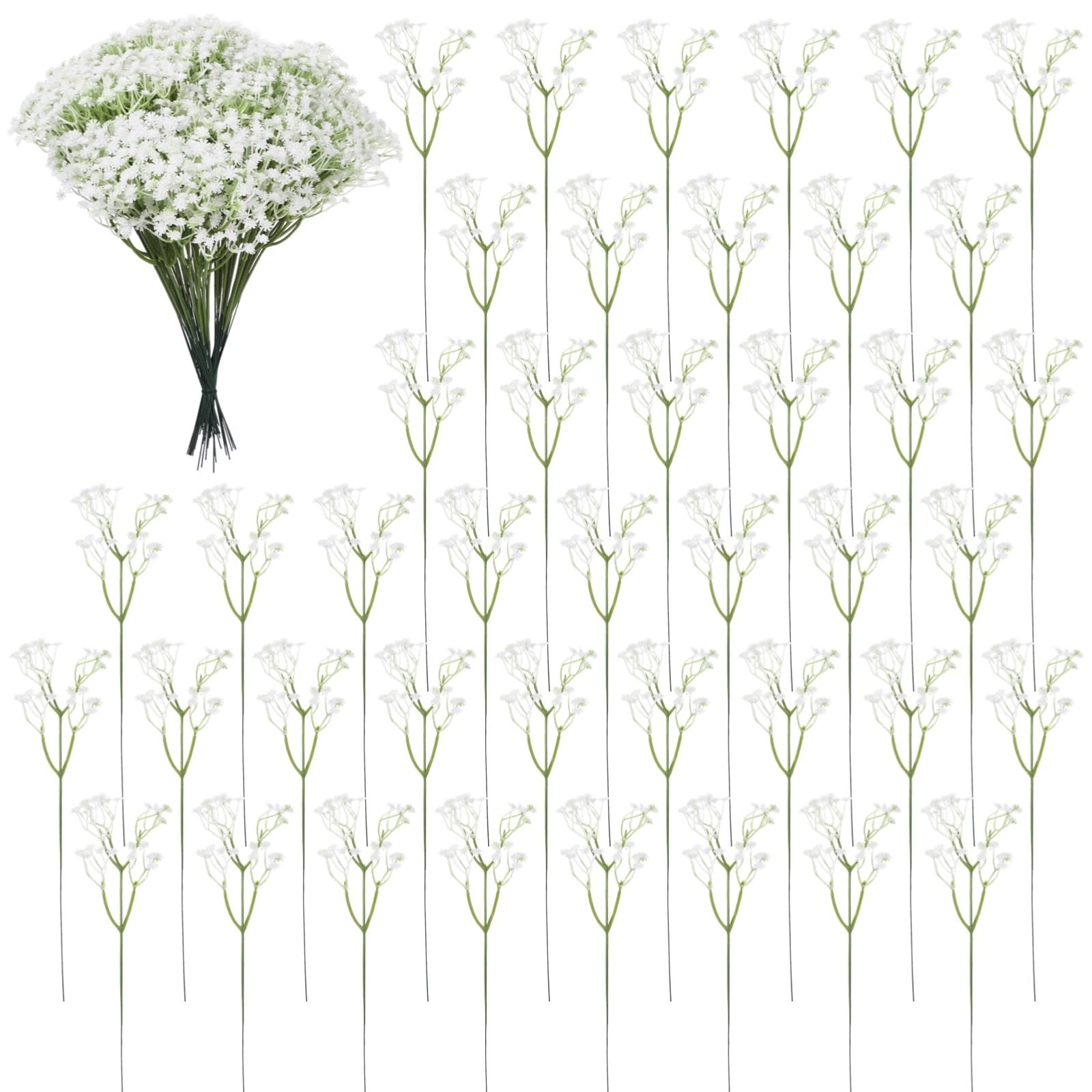150 PCS Babys Breath Artificial Flowers, 11.4inch White Starry Flower for Wed…