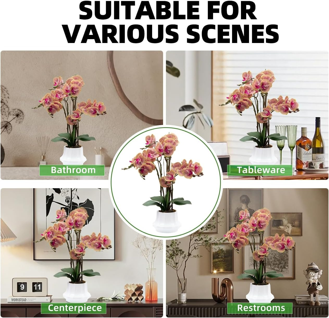 Real Touch Purple Orchid Arrangement in Ceramic Vase – 20.9” Faux Flowers
