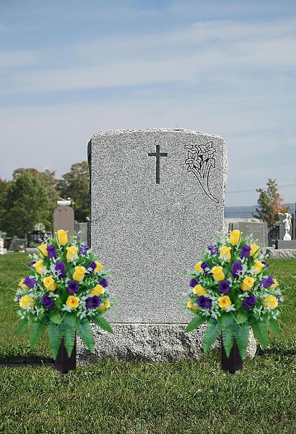 LVXINLI Artificial Cemetery Flowers, Gravesite Decoration Roses, Memorial Bouque