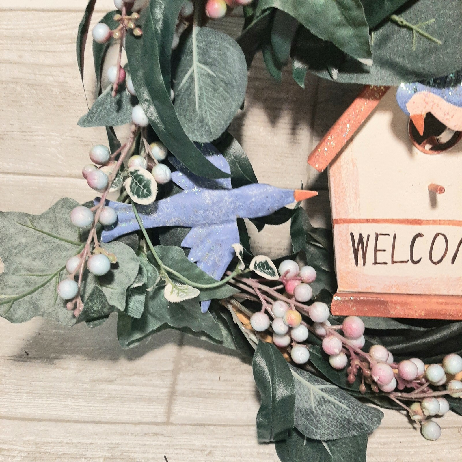 Welcome Home Spring Ivy Wreath Bird House Grapevine With Ornate Metal Topper