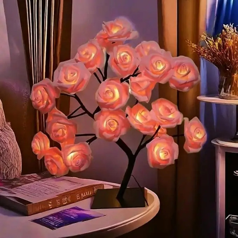 Rose Tree Light Artificial Bonsai Flower Table Lamp USB Battery Powered Romantic