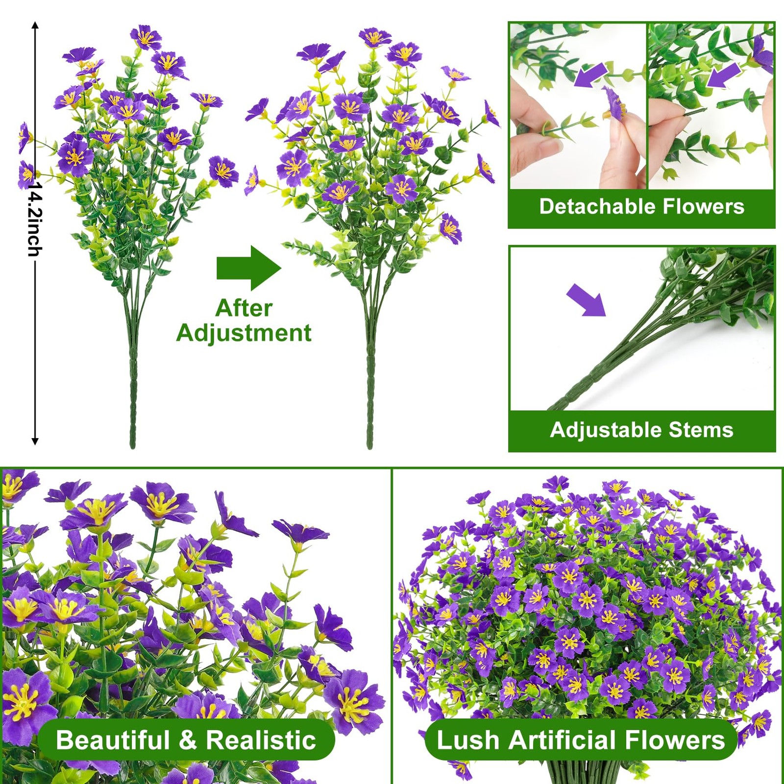 24 Bundles Artificial Silk Flowers for Outdoors, Fake Plants Faux Greenery fo…