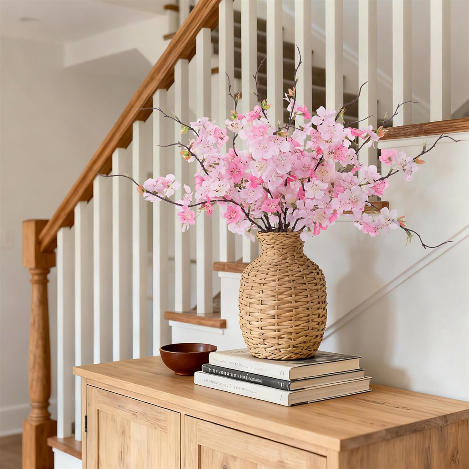 12 PCS Faux Cherry Blossom Branches Decor 18.11 Inch Fake Artificial Cherry Flow