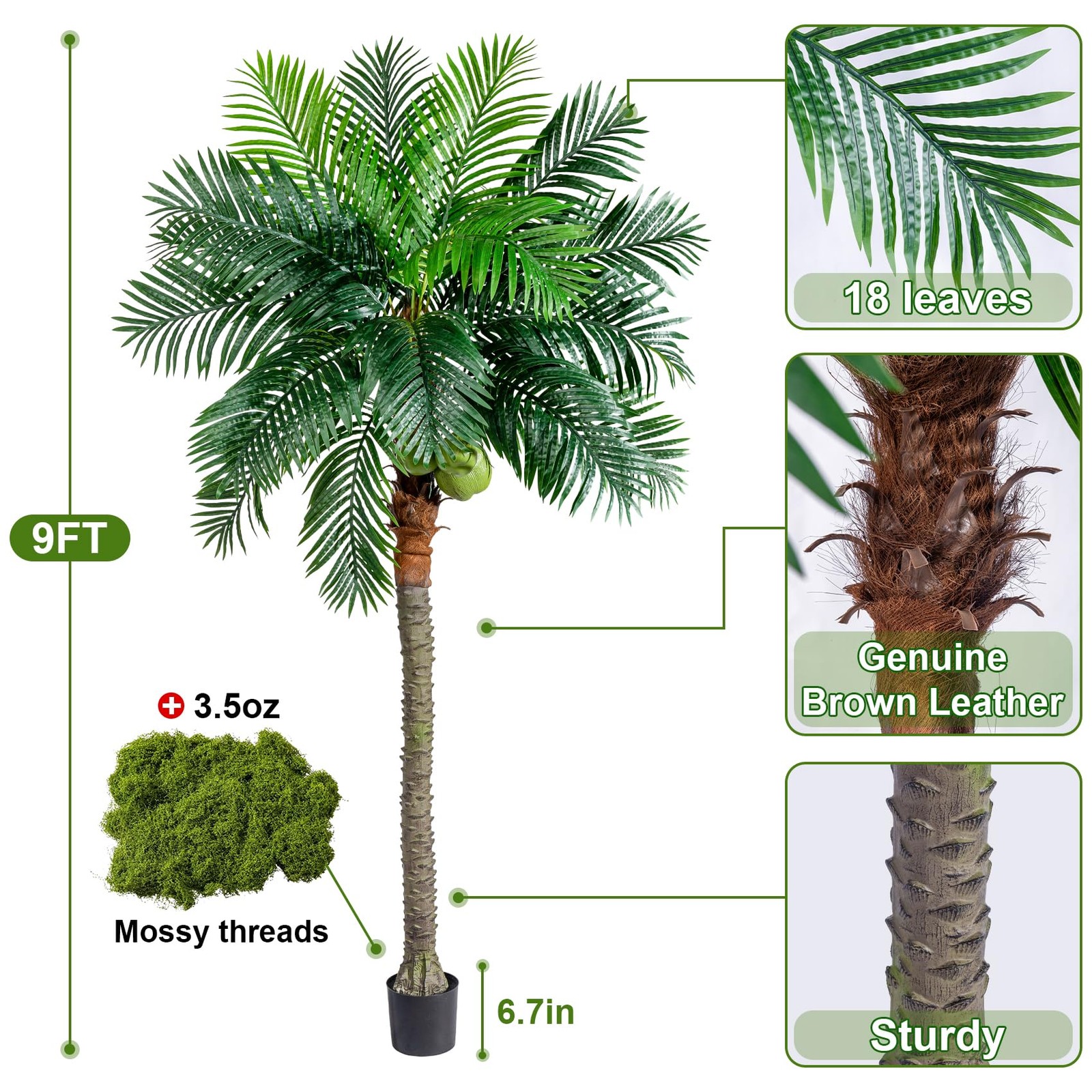 9FT Large Artificial Palm Tree Big Faux Tropical Phoenix Trees Indoor Outdoor…