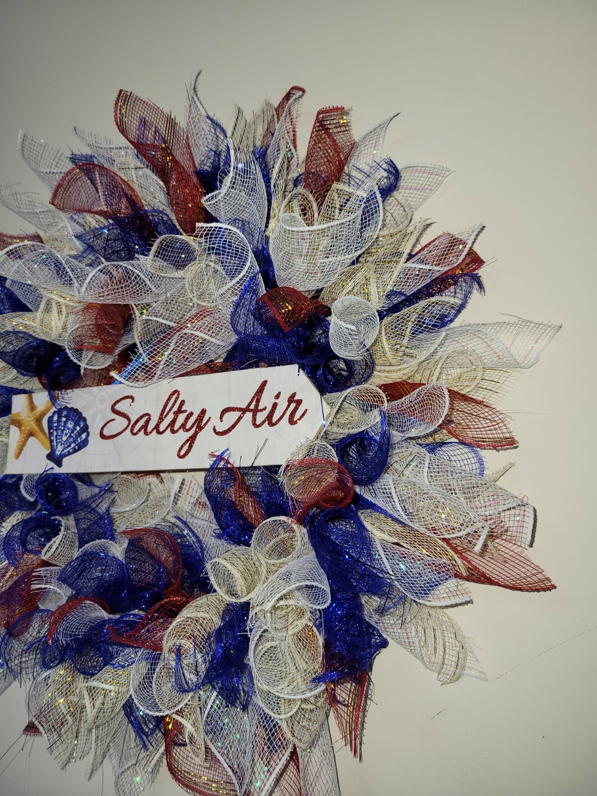 SALTY AIR blue white RED beige Spring Summer Mesh Front Door Wreath Wall Decor