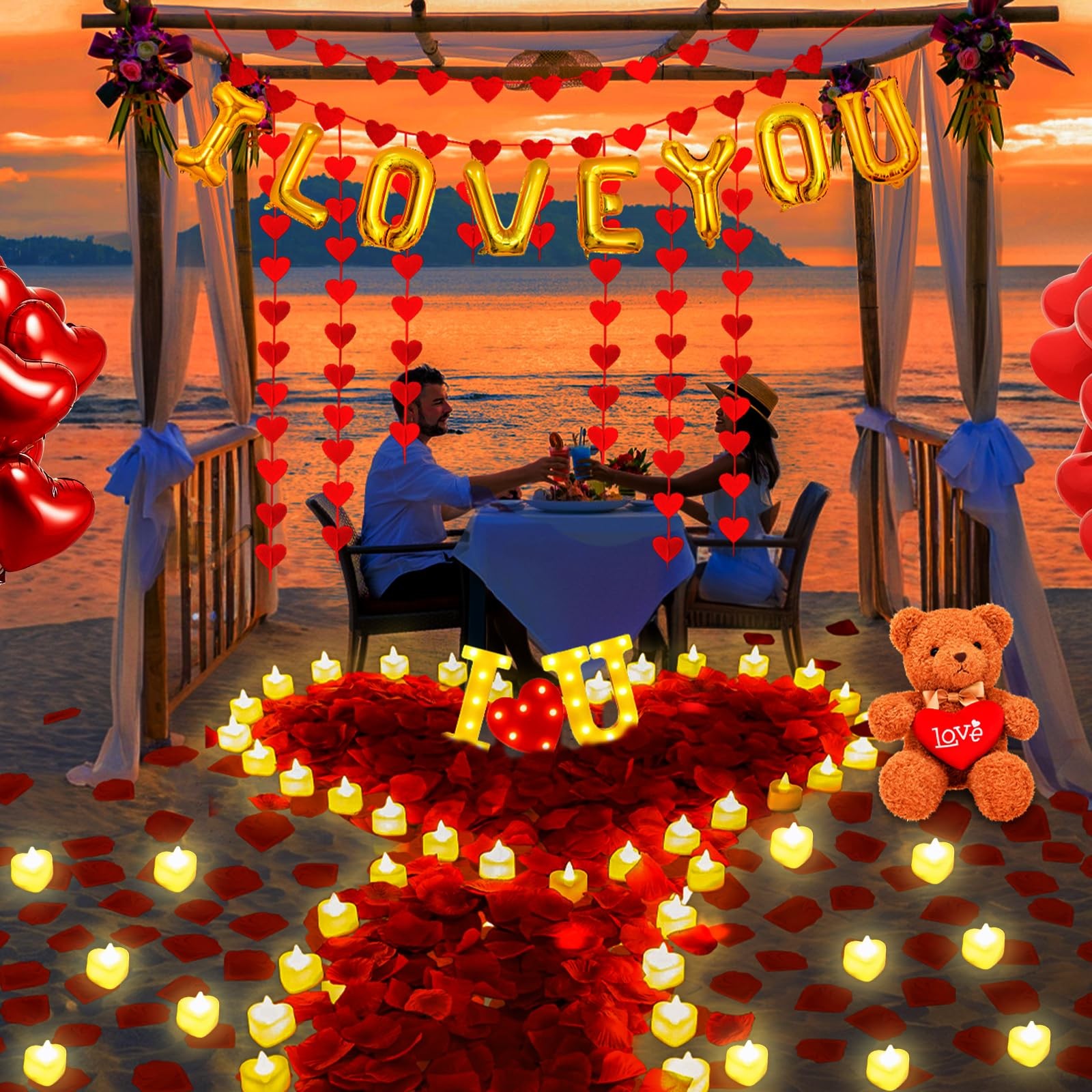 4229 PCS Romantic Decoration Set Rose Petals, Candles, Balloons, LED Hearts