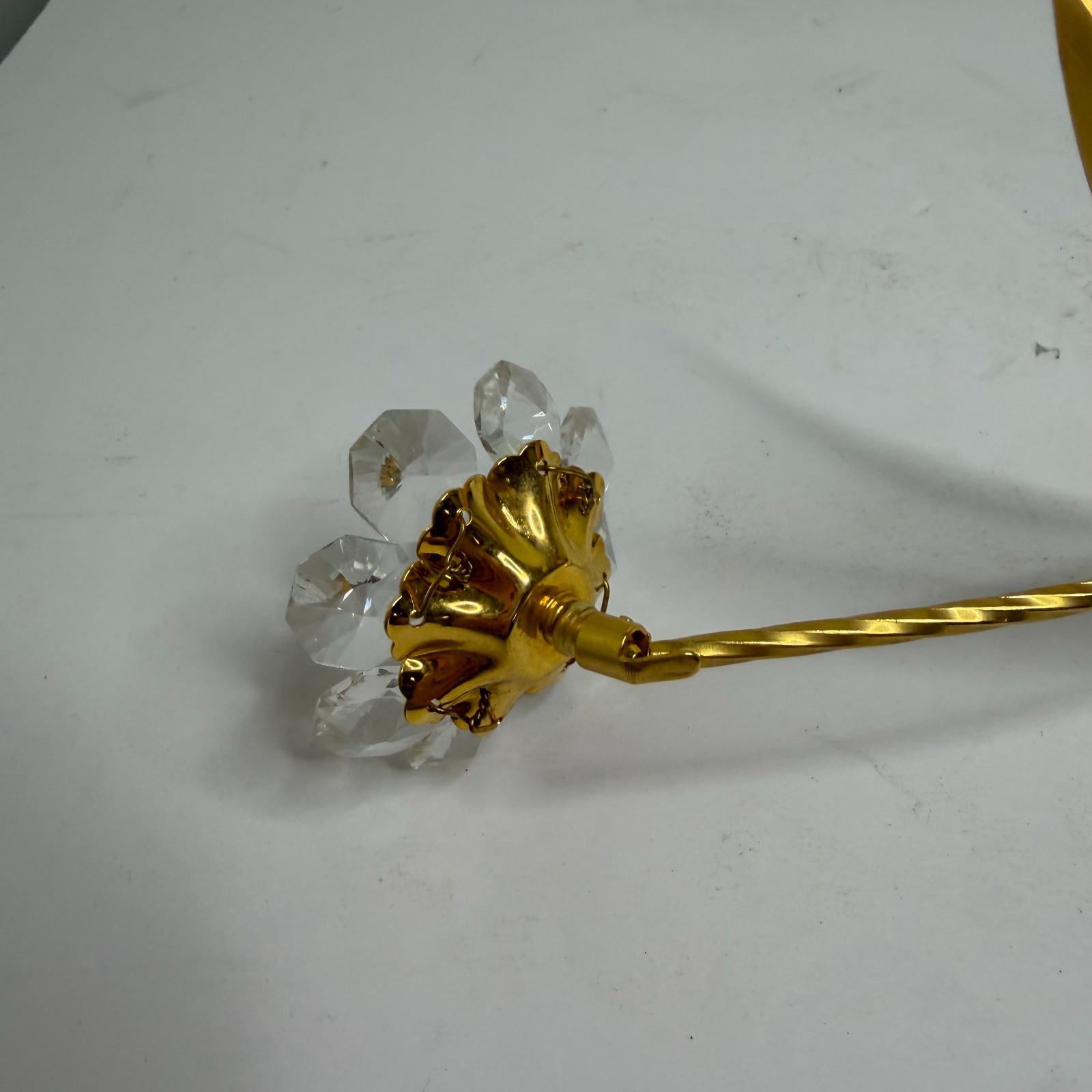 Vintage Crystal Beaded Flower Stem Gold Tone Metal Floral Decor Accent Piece