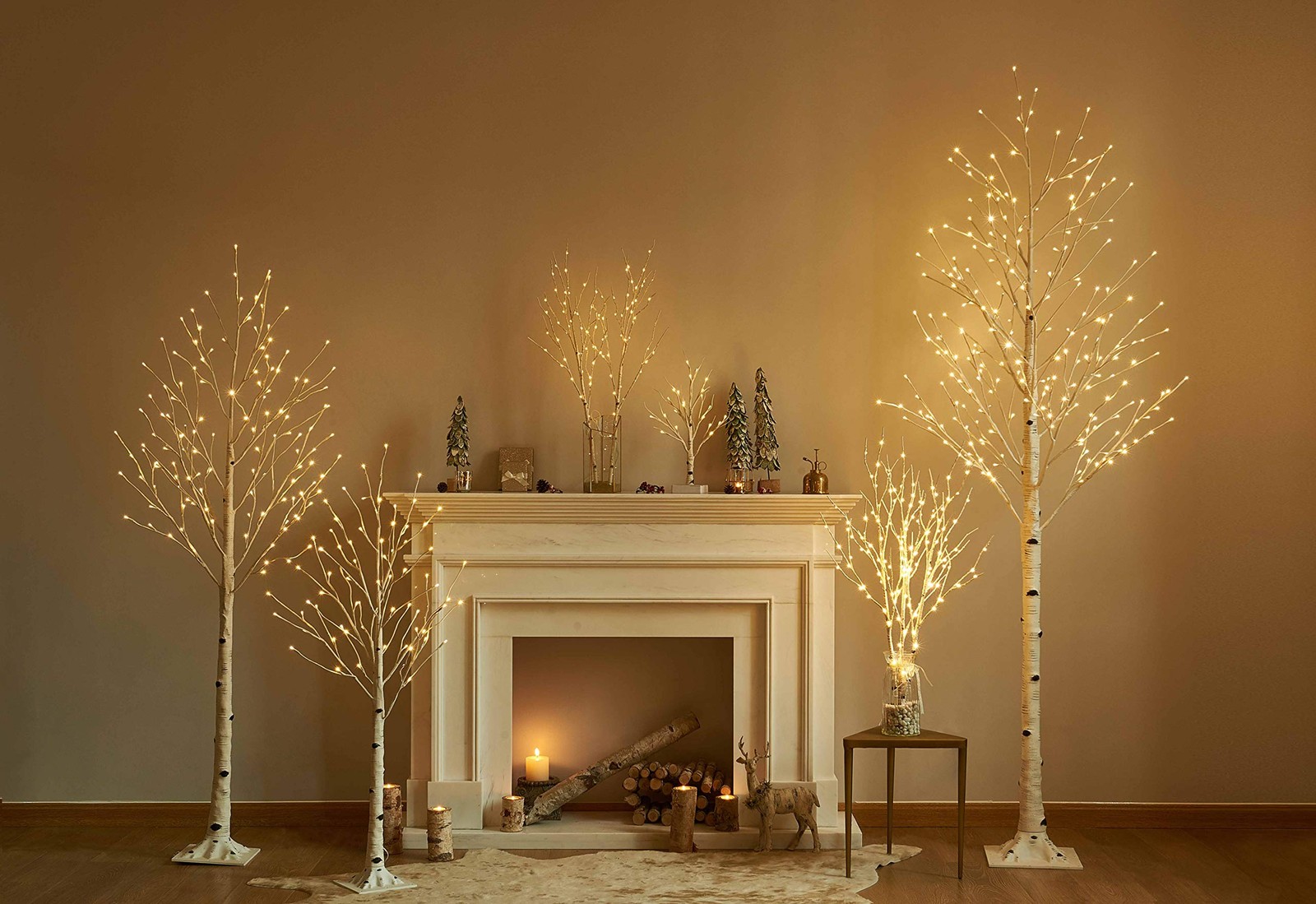 Lighted Easter Tabletop Birch Tree Timer 18IN 24 LED Fireplace Mantle Decor