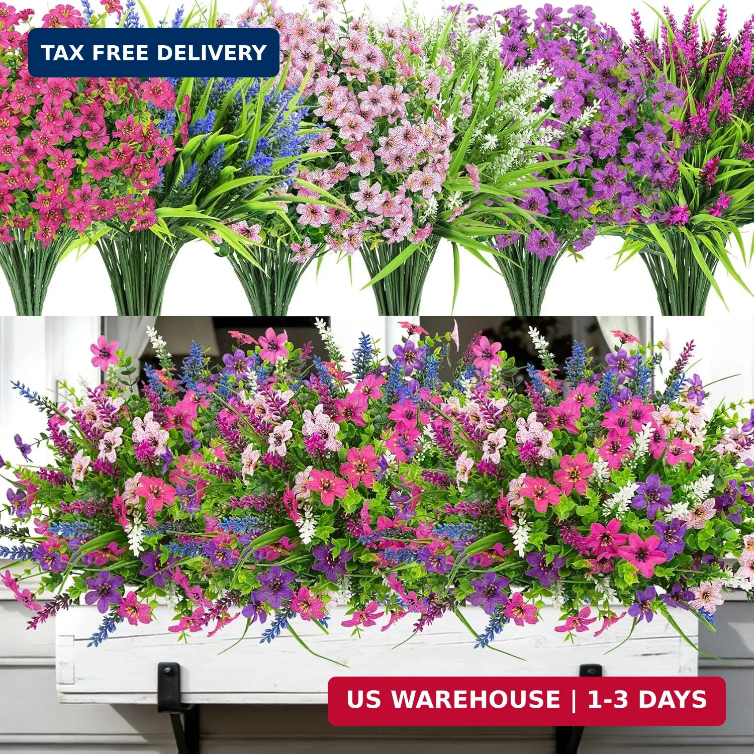 Roberly 24 Bundles Artificial Flowers for Outdoors, UV Resistant Colorful Fake L