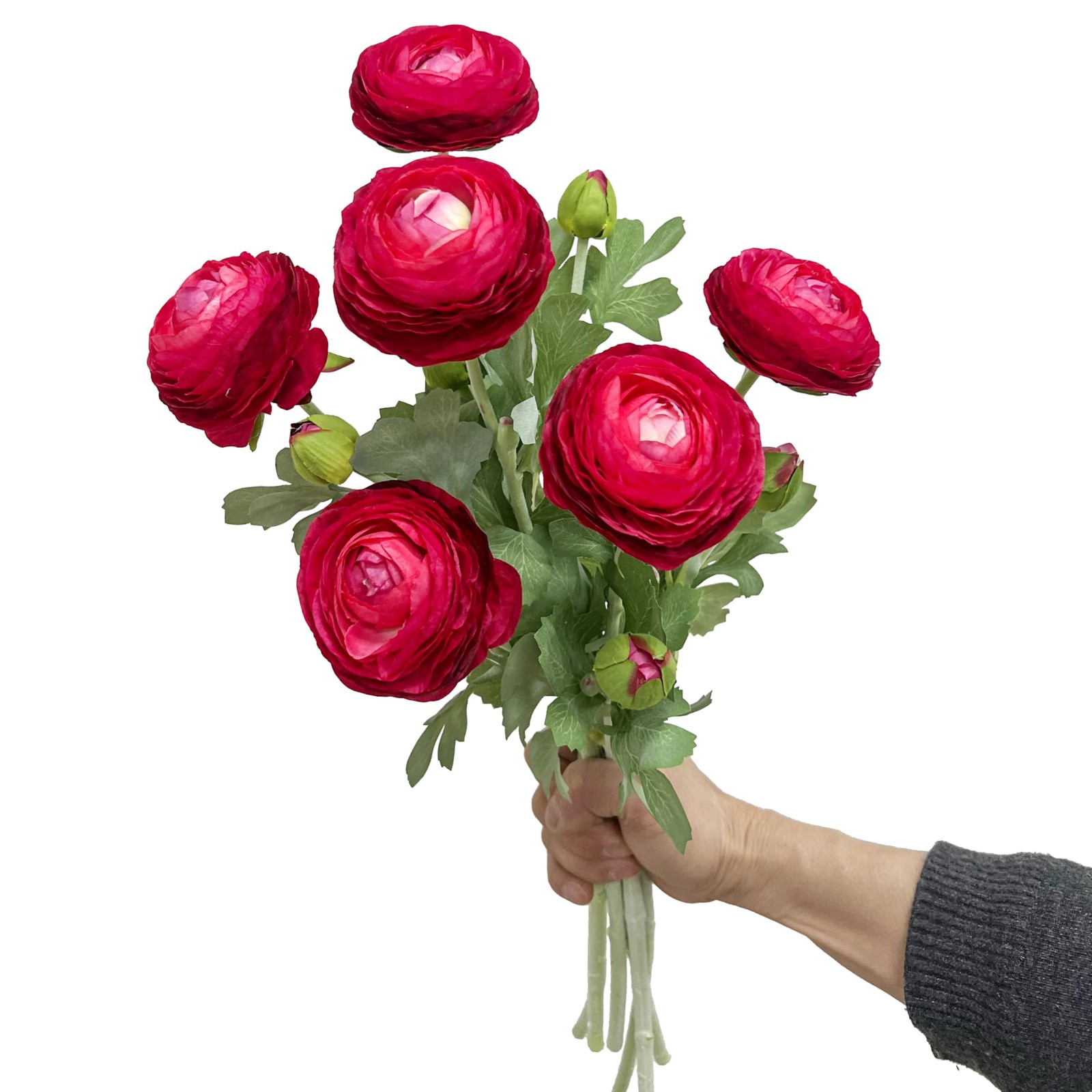 6 Pcs Purplish Red Ranunculus Artificial Flowers,Artificial Faux Silk Ranuncu…